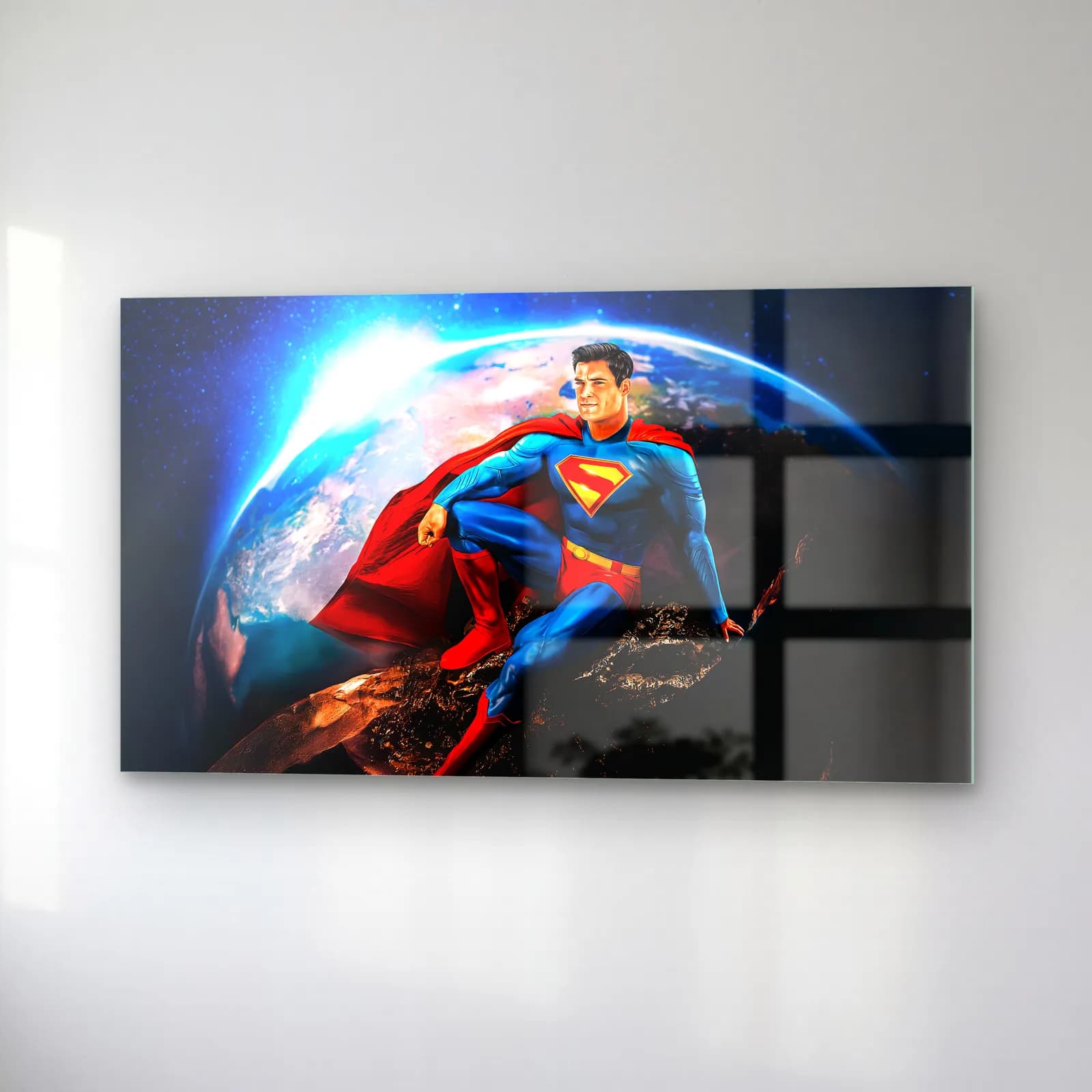 Superman Dünya Üzerinde cam tablo — sağ açıdan görünüm