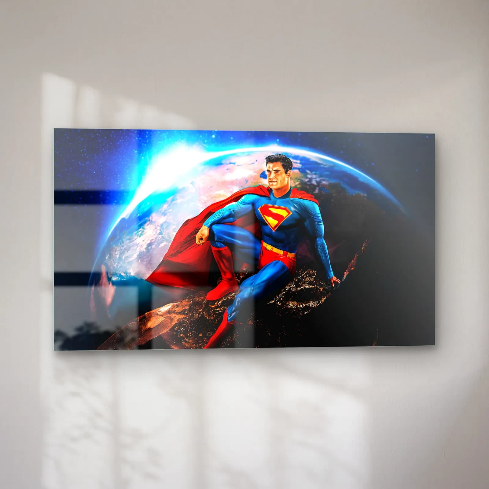 Superman Dünya Üzerinde cam tablo — sol açıdan görünüm