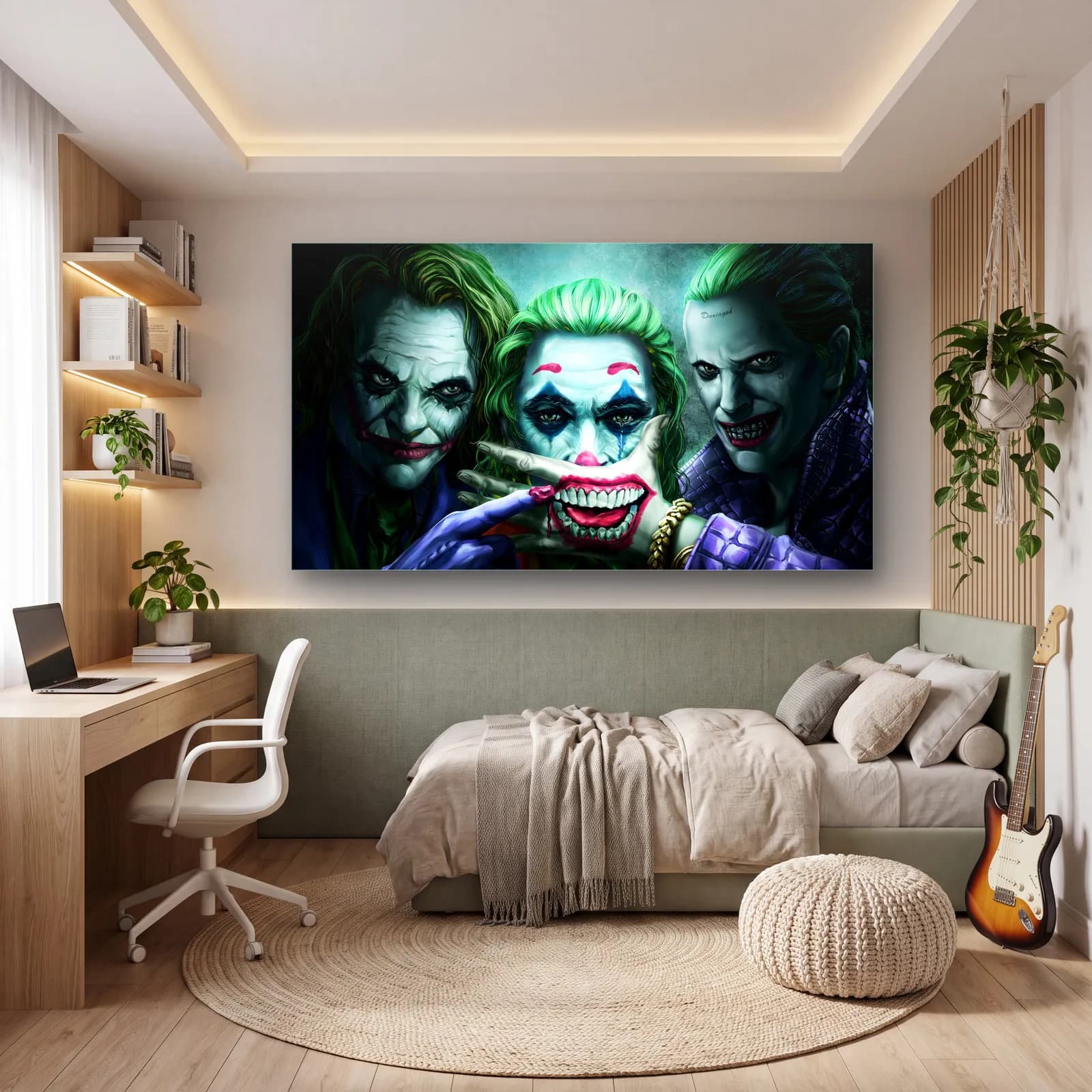 Üç Joker Portresi cam tablo — genç odasında