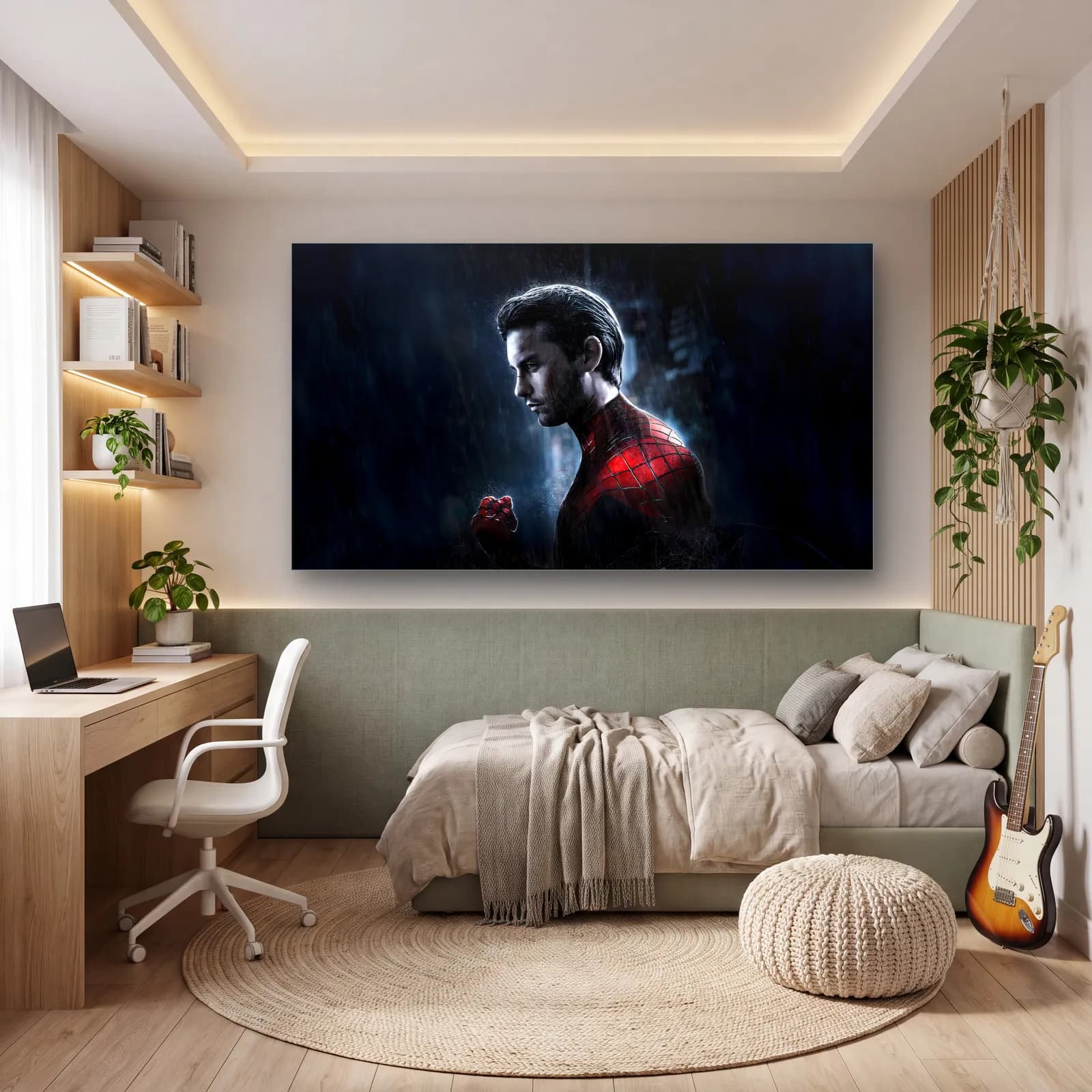 Peter Parker Yağmurda cam tablo — genç odasında