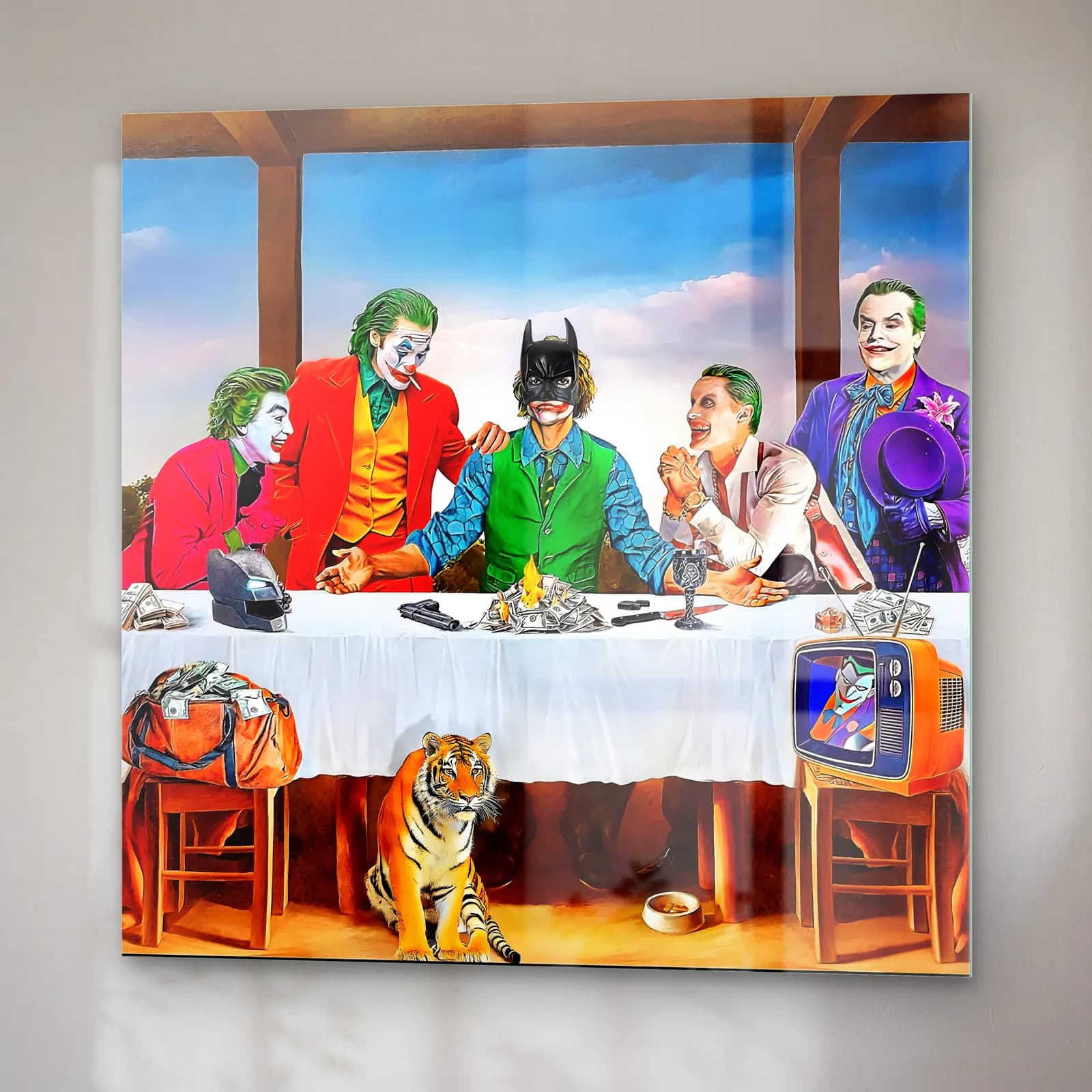Joker ve Batman Son Akşam Yemeği cam tablo — sağ açıdan görünüm