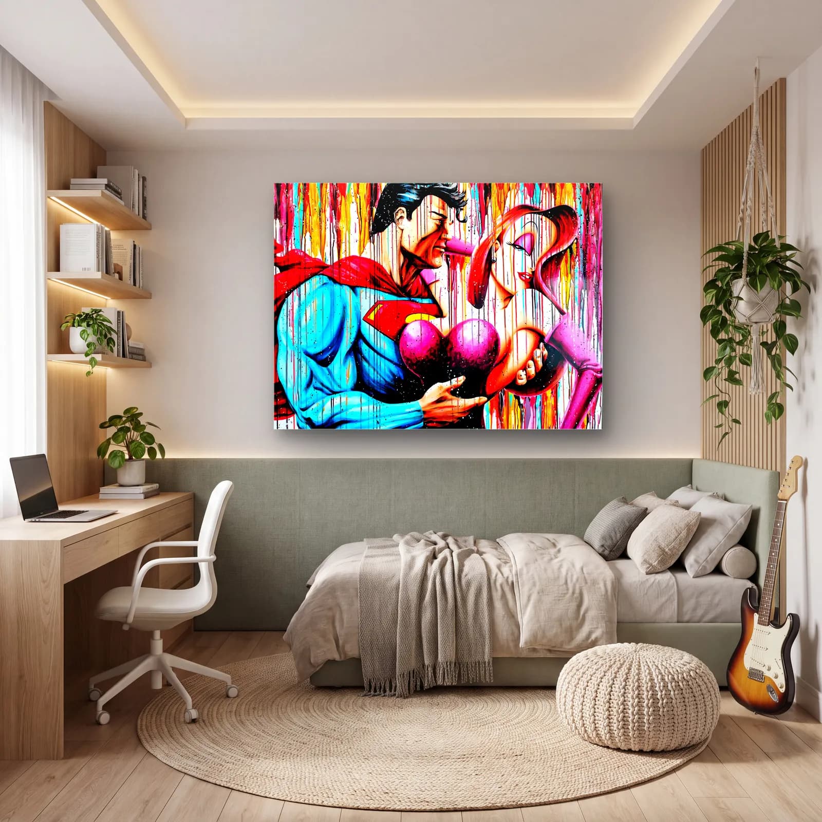Superman ve Jessica Rabbit cam tablo — genç odasında