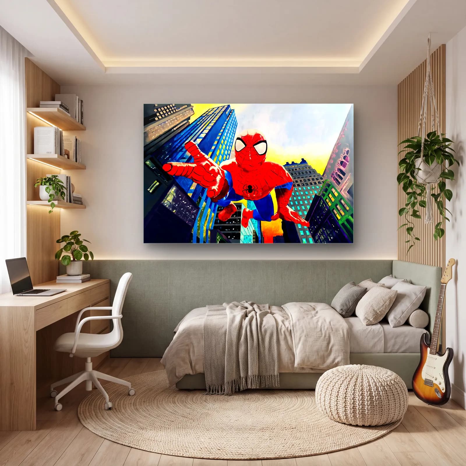 Çizgi Spider-Man Şehirde cam tablo — genç odasında