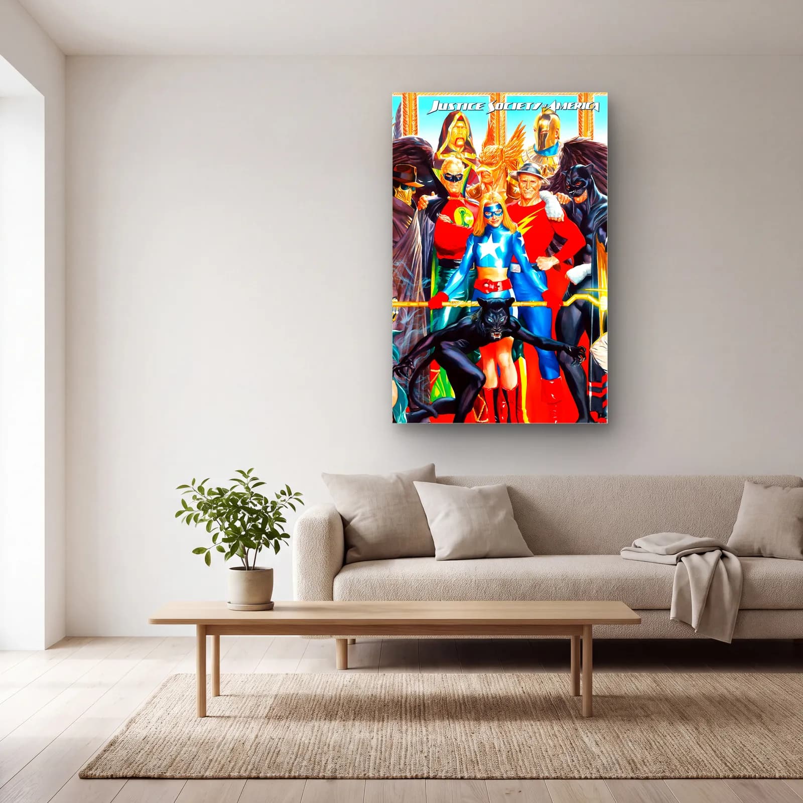 Justice Society Of America cam tablo — açık renk salonda
