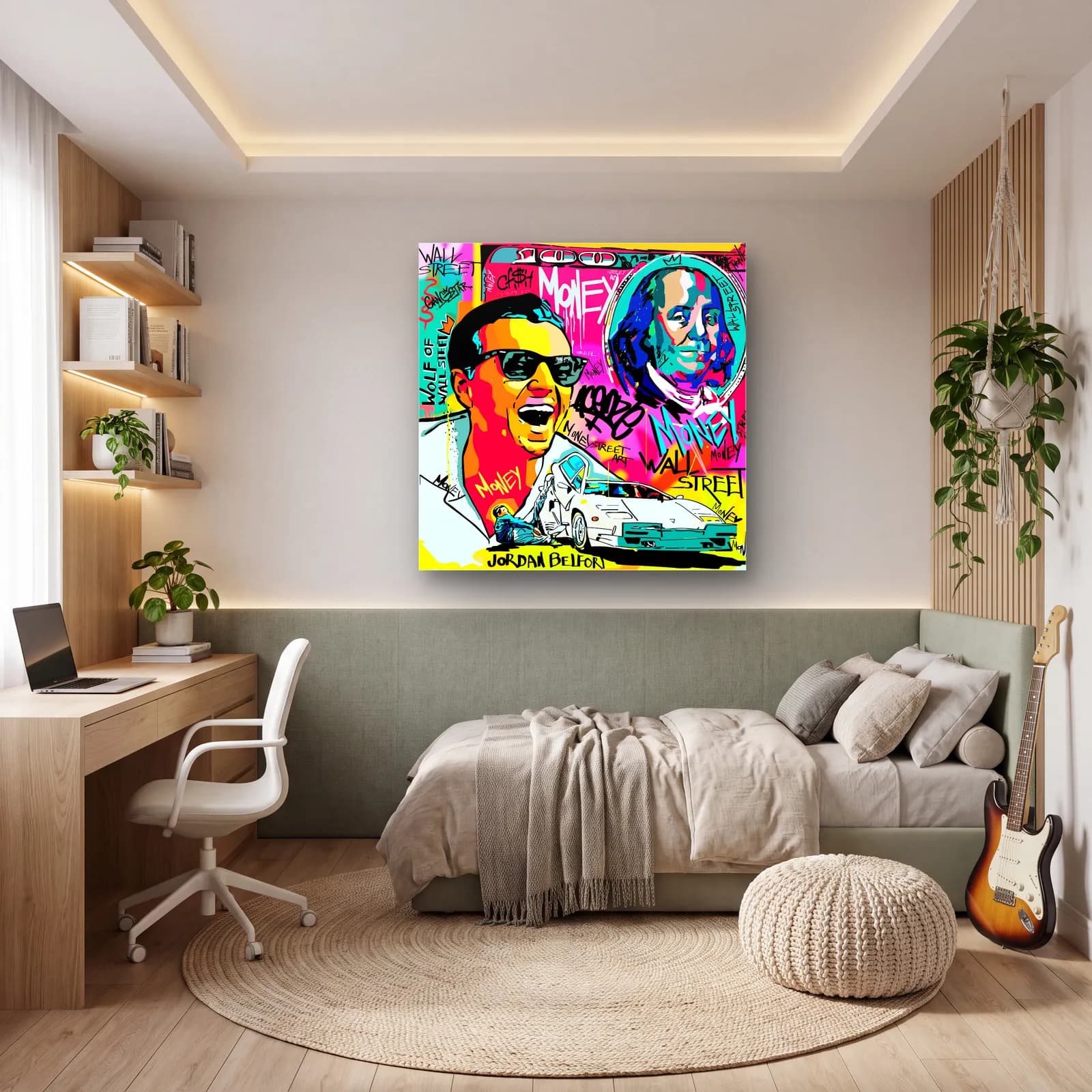 Jordan Belfort Wall Street Pop Art cam tablo — genç odasında