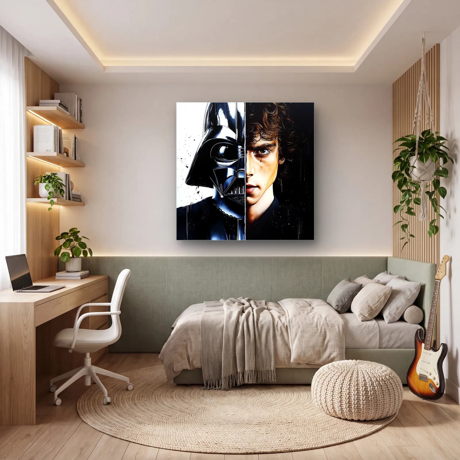 Darth Vader ve Anakin Siyah Beyaz cam tablo — genç odasında