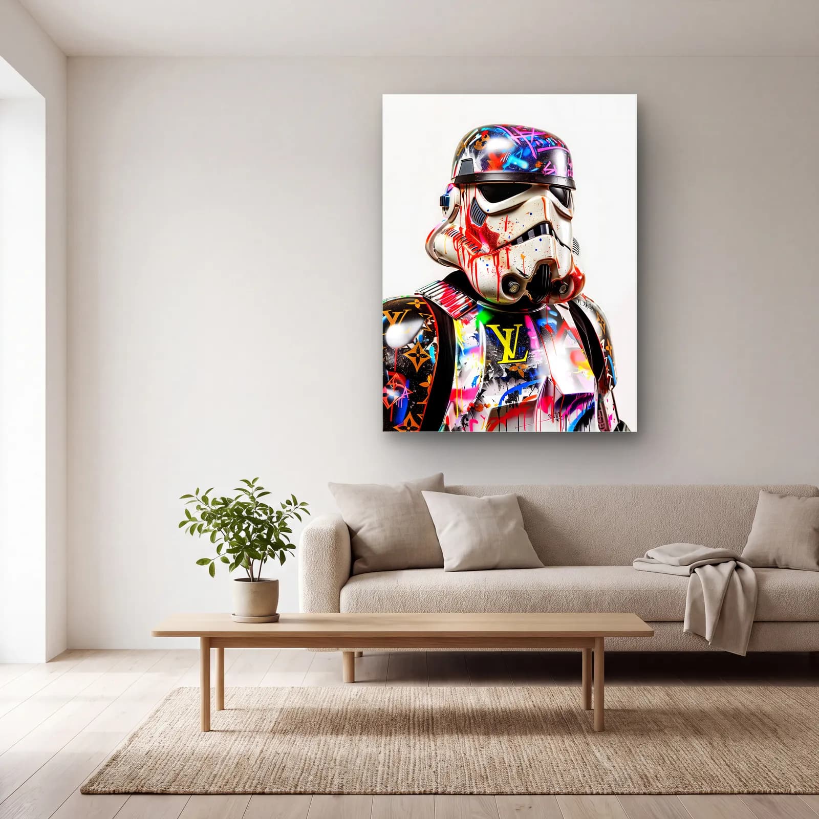 Louis Vuitton Desenli Stormtrooper cam tablo — açık renk salonda