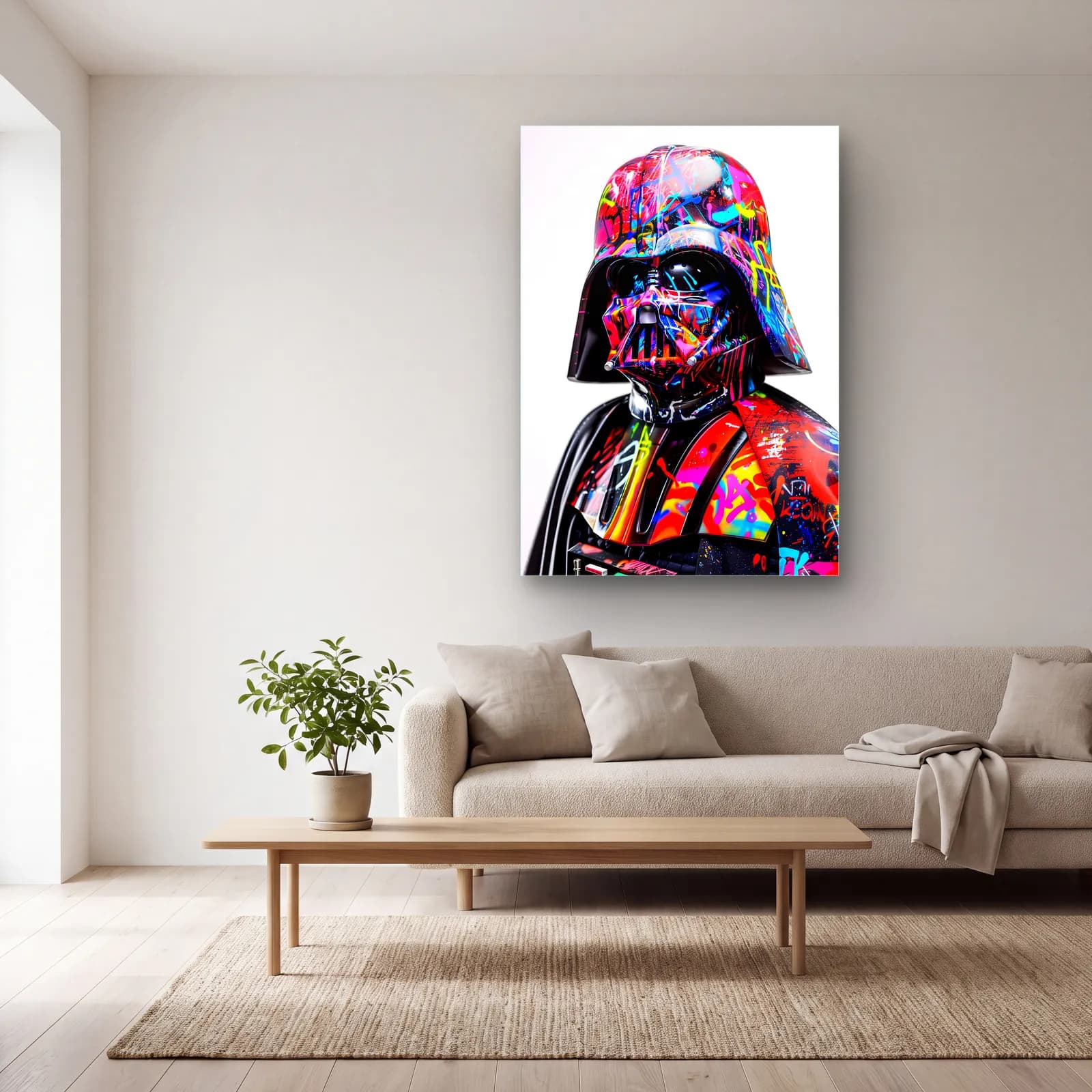 Grafiti Darth Vader Portresi cam tablo — açık renk salonda