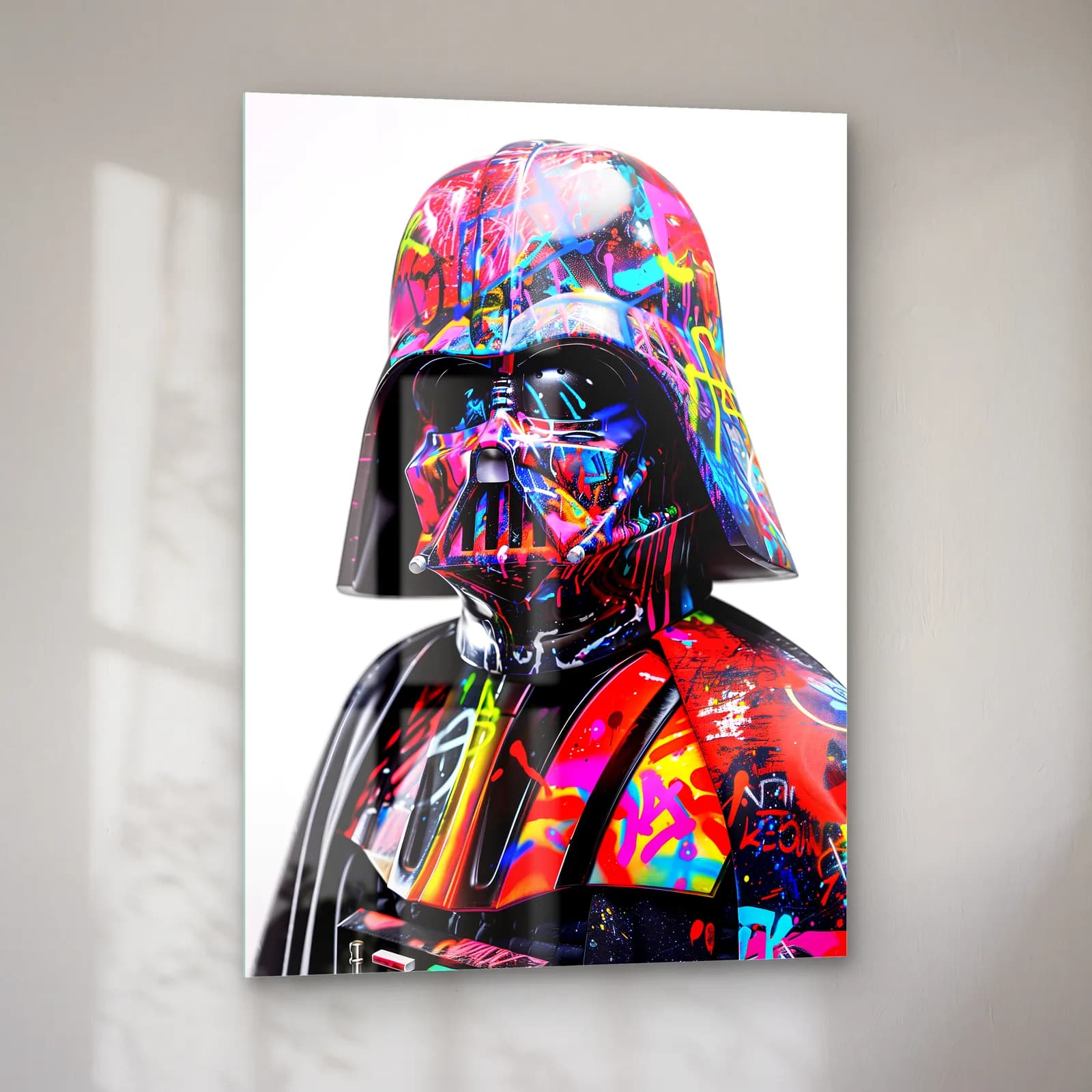 Grafiti Darth Vader Portresi cam tablo — sol açıdan görünüm