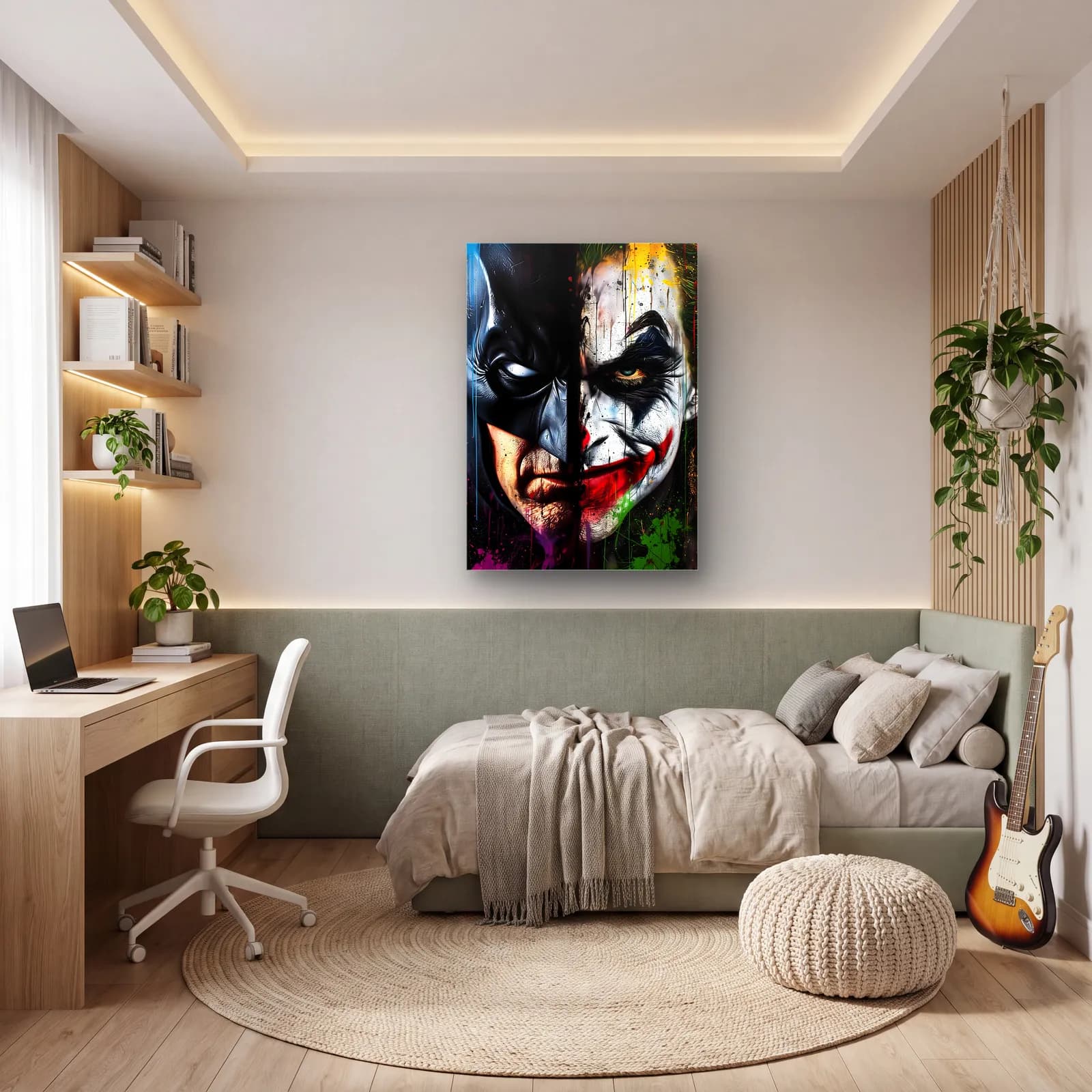 Batman ve Joker Karanlık Yarım Yüz cam tablo — genç odasında