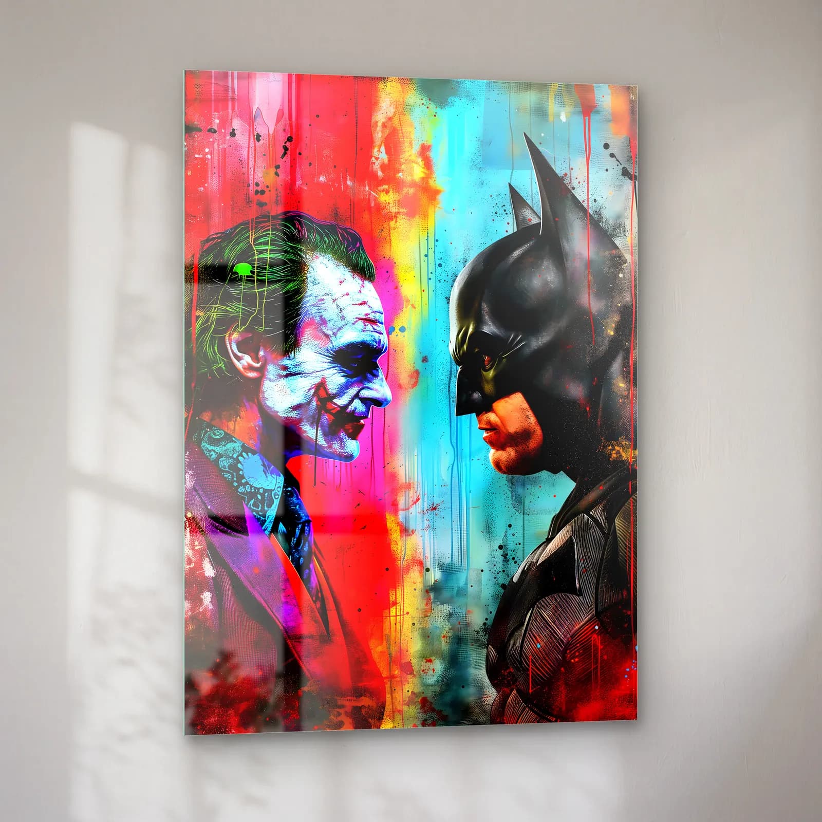 Joker ile Batman Karşı Karşıya cam tablo — sol açıdan görünüm