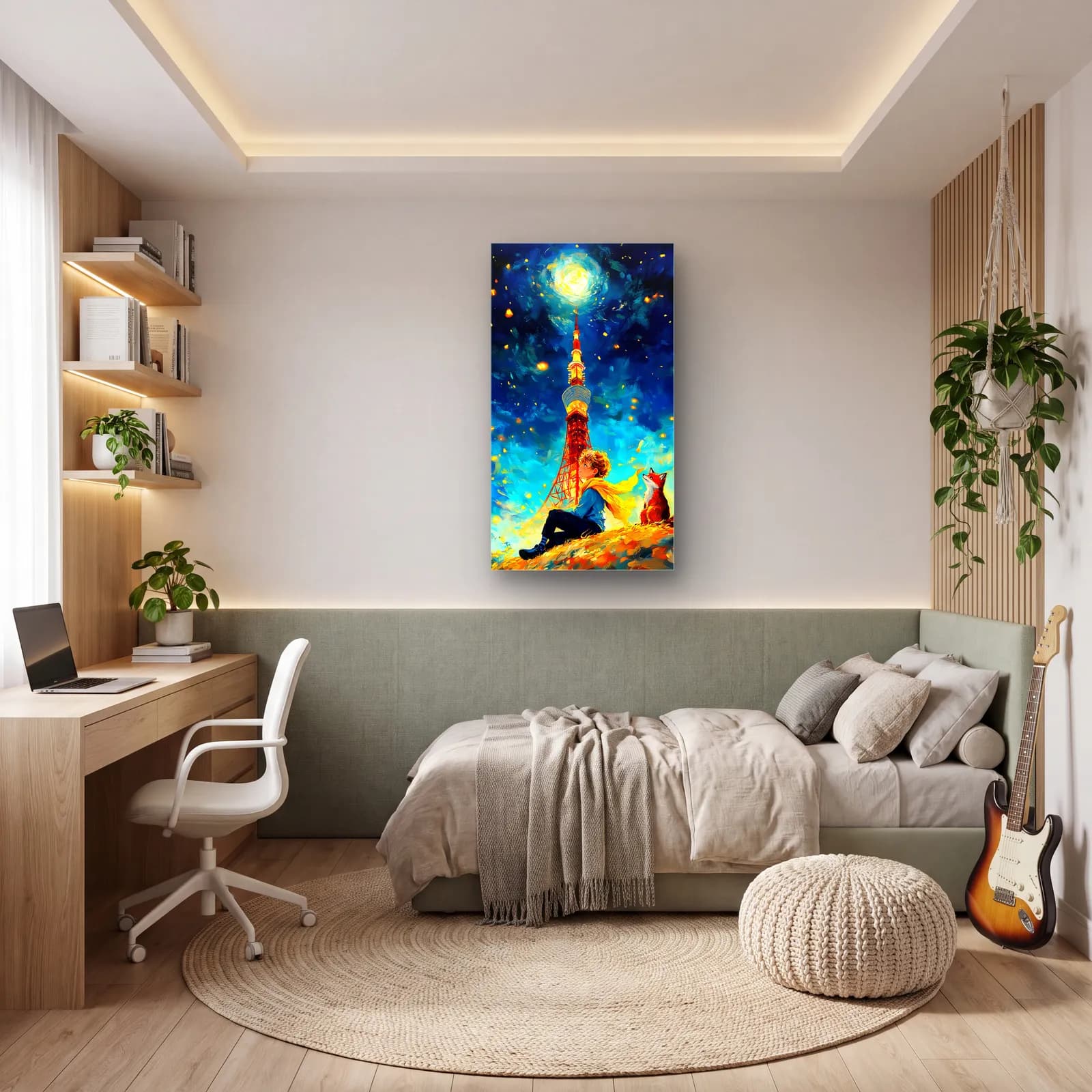 Tokyo Kulesi Yıldızlı Gece cam tablo — genç odasında