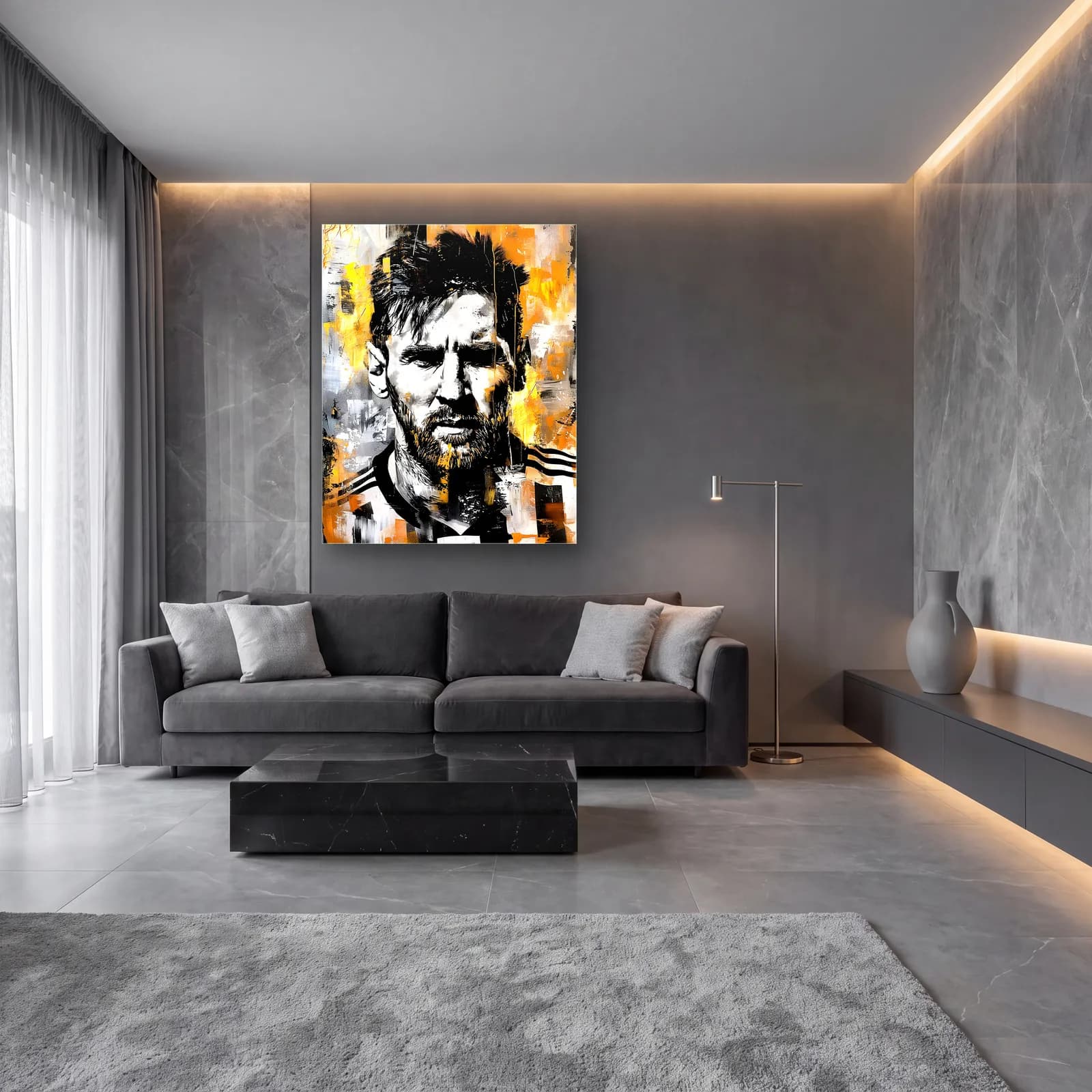 Lionel Messi Grafiti Portre cam tablo — lüks salon duvarında