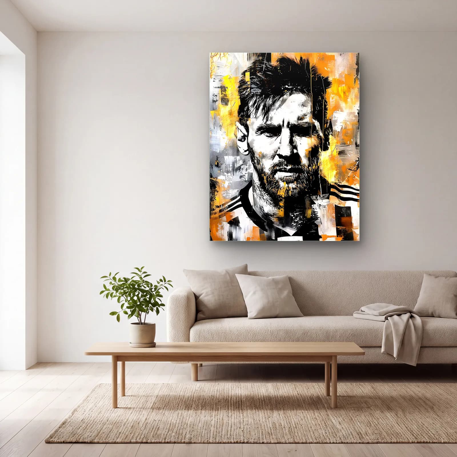 Lionel Messi Grafiti Portre cam tablo — açık renk salonda