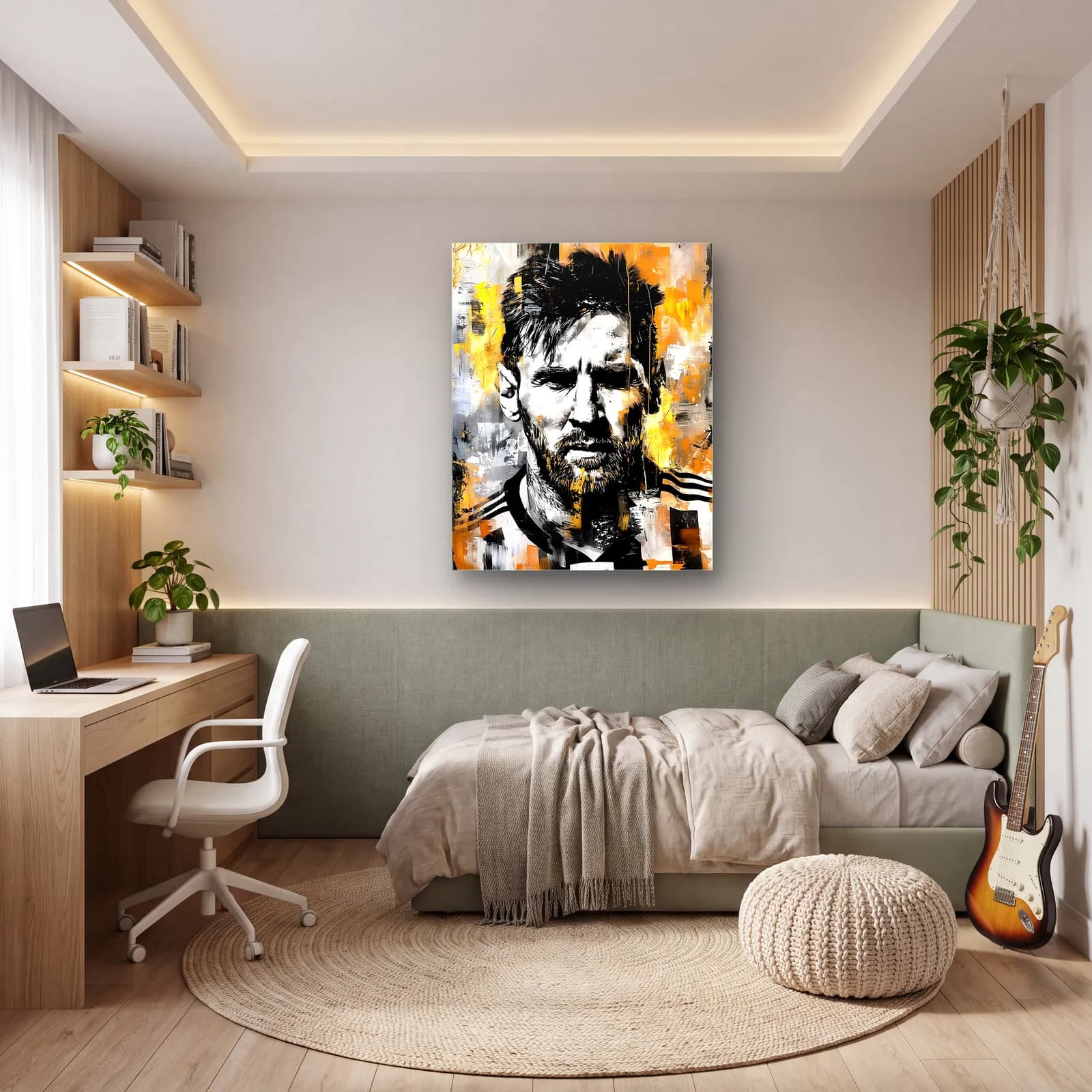 Lionel Messi Grafiti Portre cam tablo — genç odasında