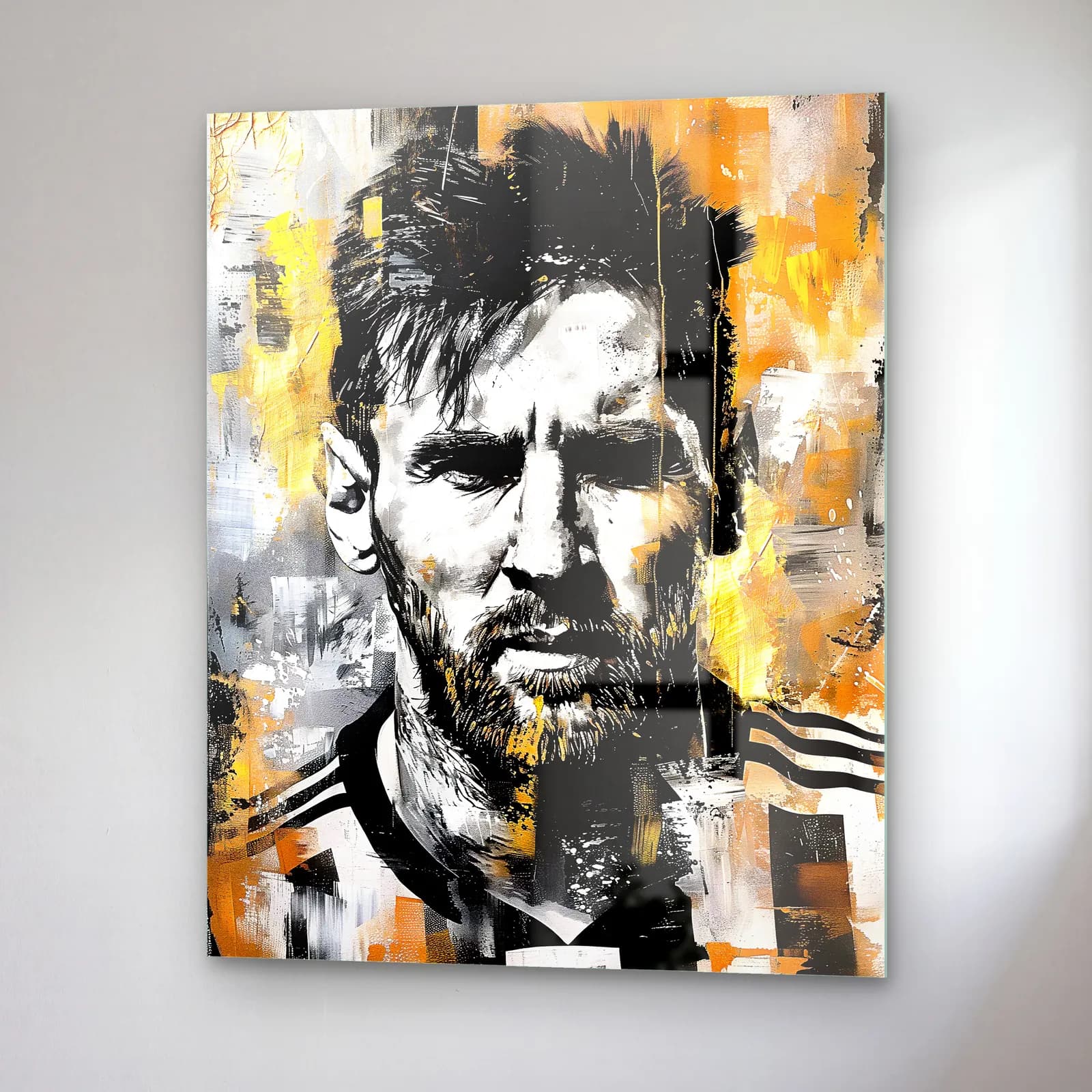Lionel Messi Grafiti Portre cam tablo — sağ açıdan görünüm