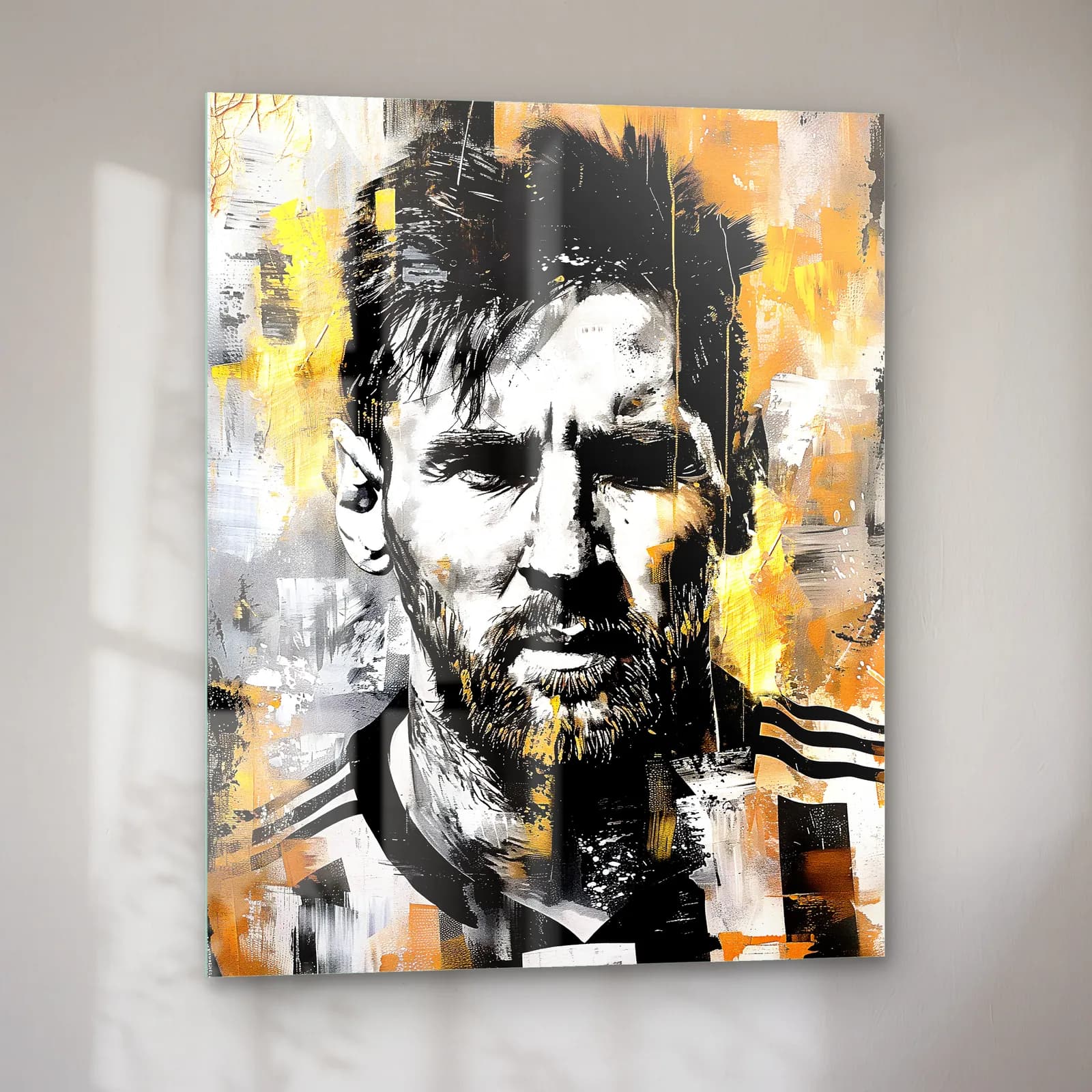 Lionel Messi Grafiti Portre cam tablo — sol açıdan görünüm