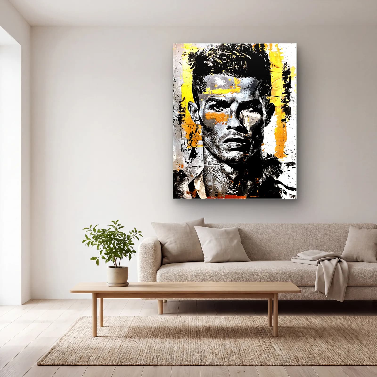 Cristiano Ronaldo Grafiti Portre cam tablo — açık renk salonda