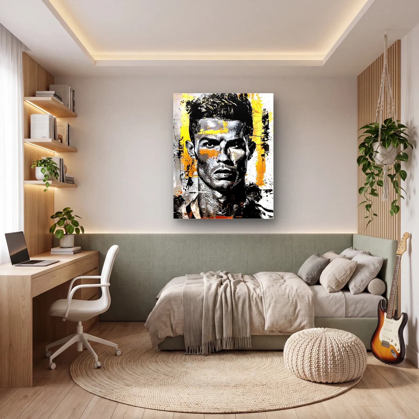 Cristiano Ronaldo Grafiti Portre cam tablo — genç odasında
