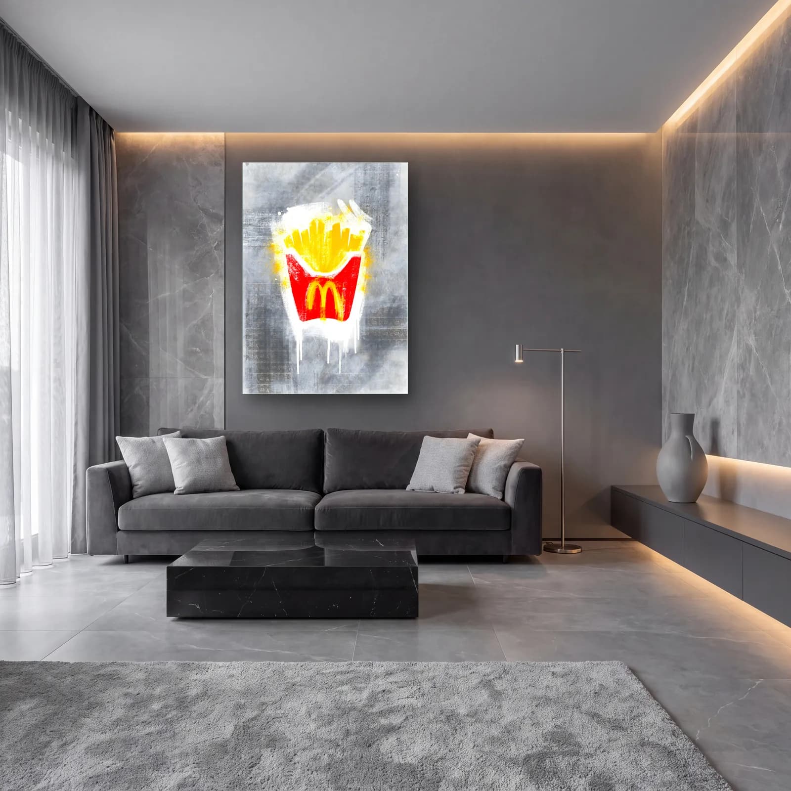 McDonald's Patates Grafiti cam tablo — lüks salon duvarında
