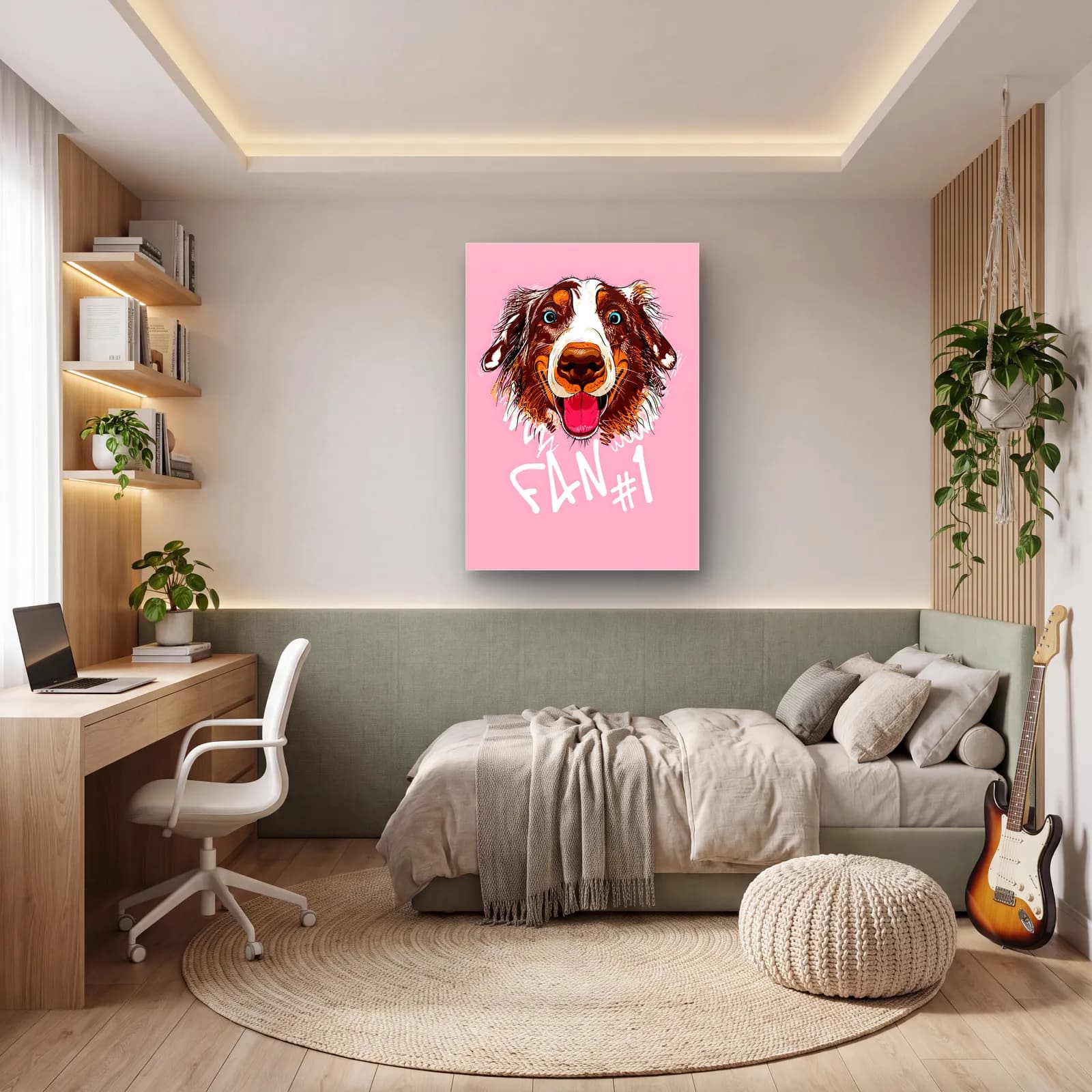 Fan 1 Neşeli Köpek cam tablo — genç odasında