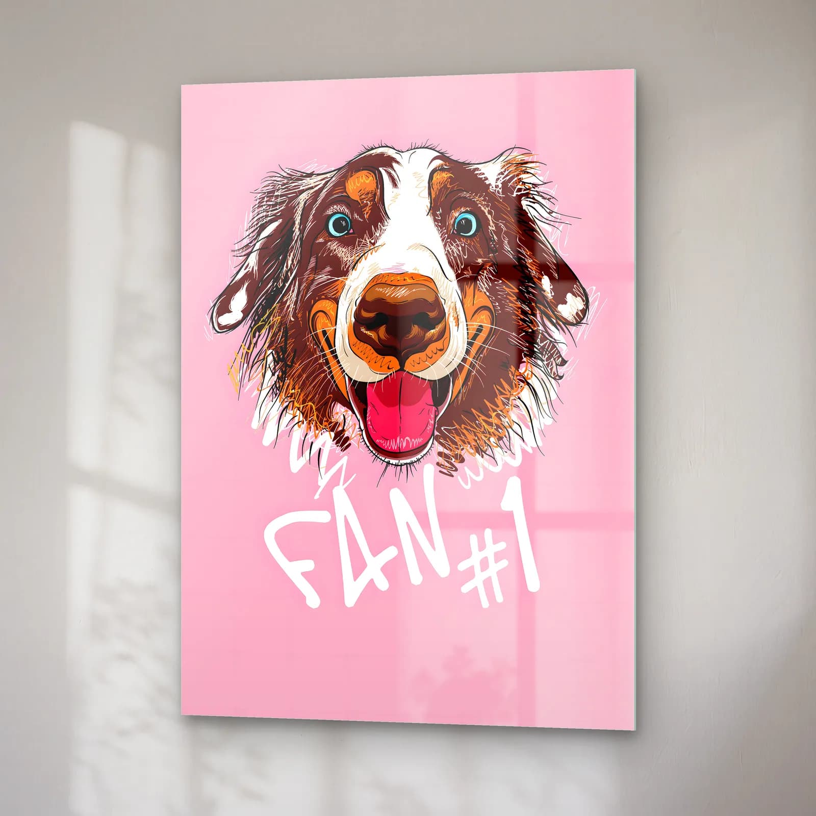 Fan 1 Neşeli Köpek cam tablo — sağ açıdan görünüm