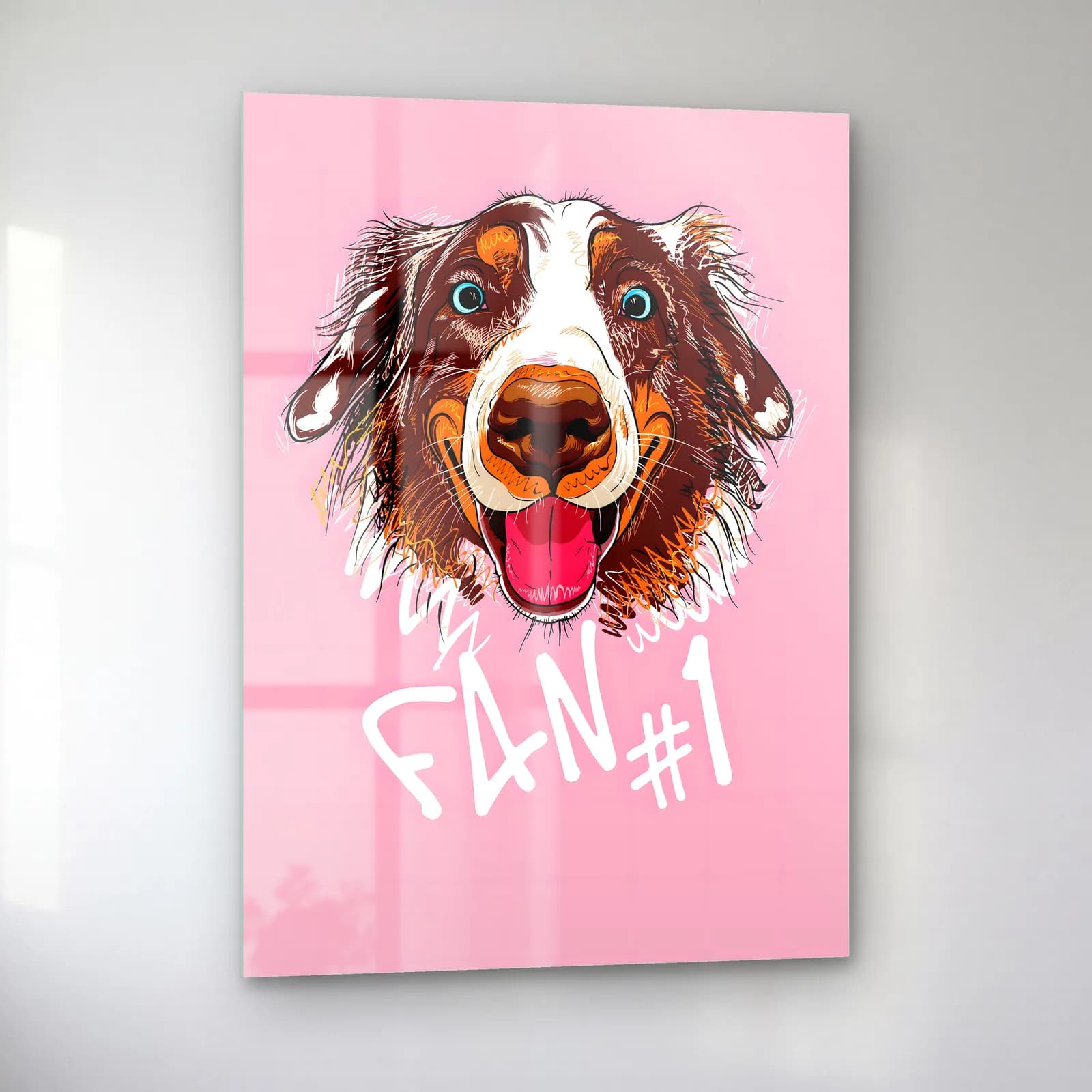 Fan 1 Neşeli Köpek cam tablo — sol açıdan görünüm