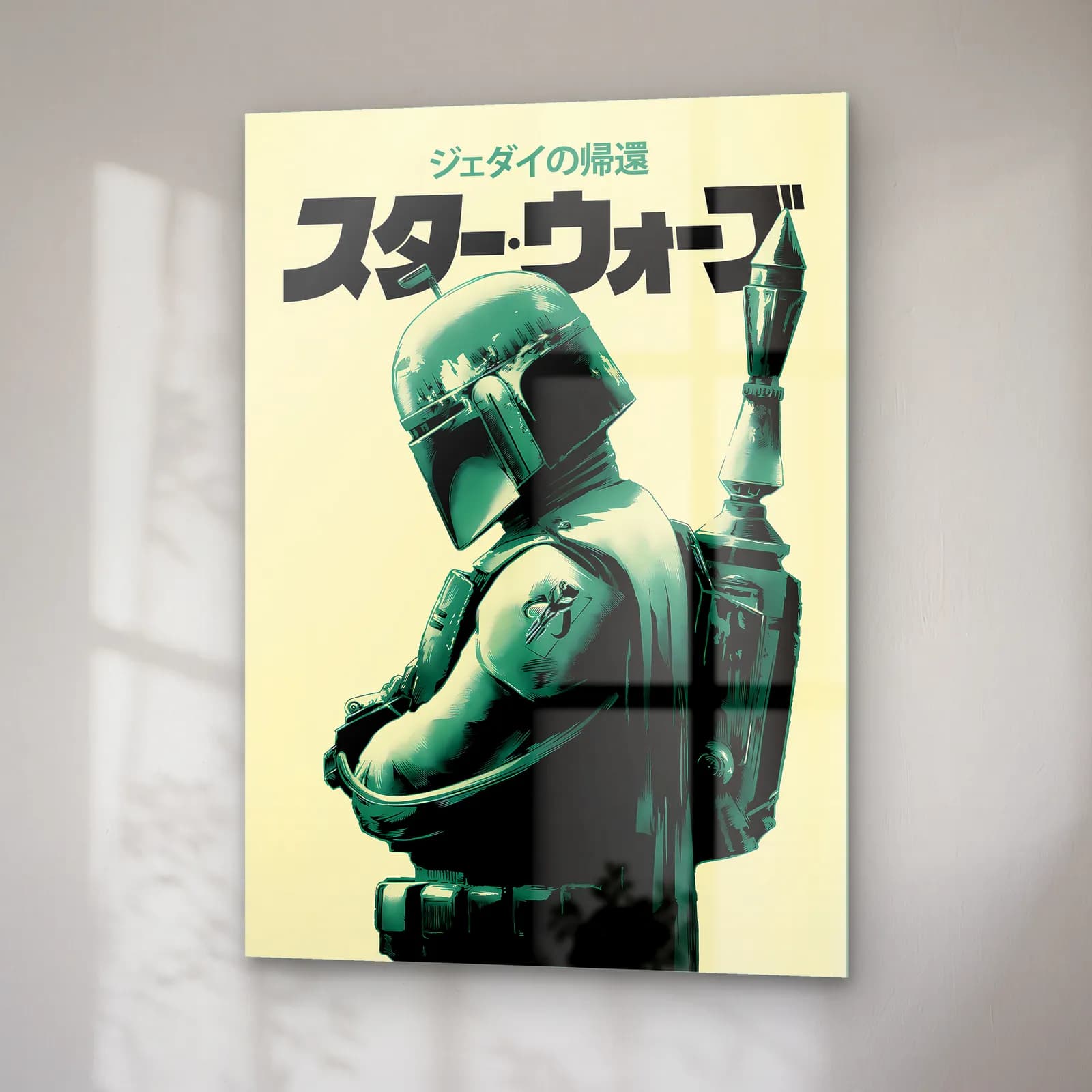 Star Wars Japon Poster Boba Fett cam tablo — sağ açıdan görünüm