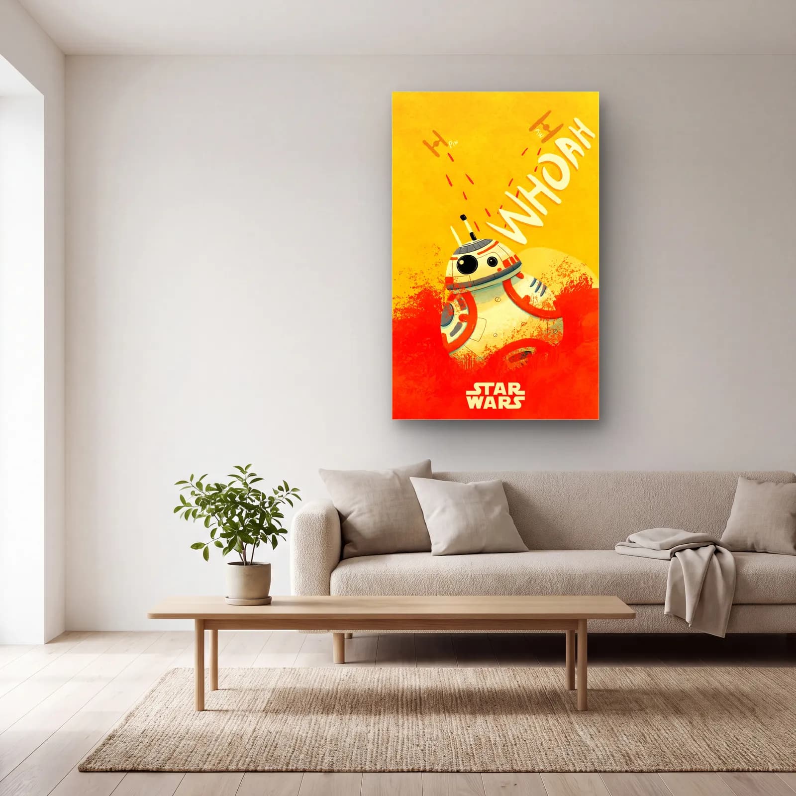 BB-8 Whoah Poster cam tablo — açık renk salonda