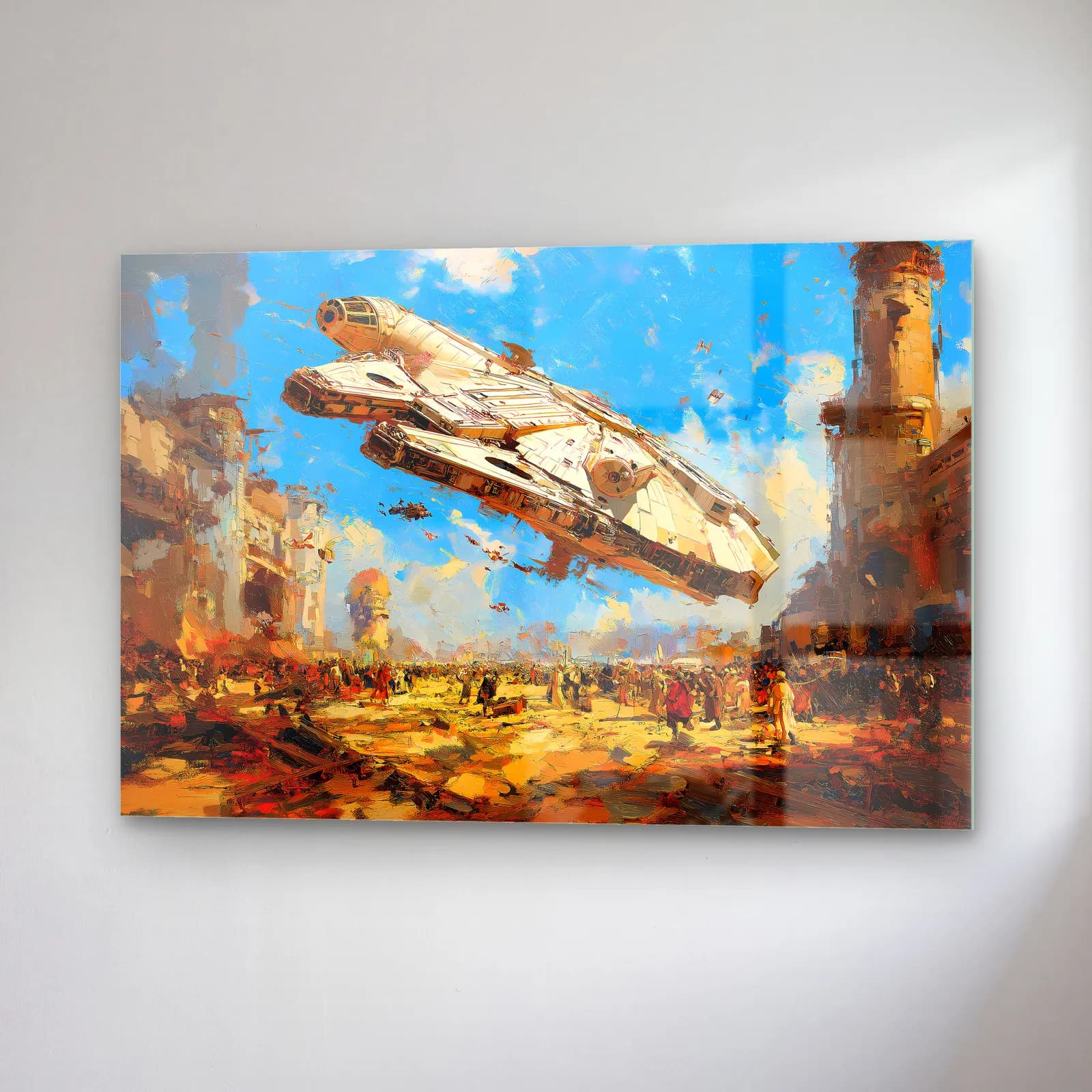 Millennium Falcon Yağlı Boya cam tablo — sağ açıdan görünüm