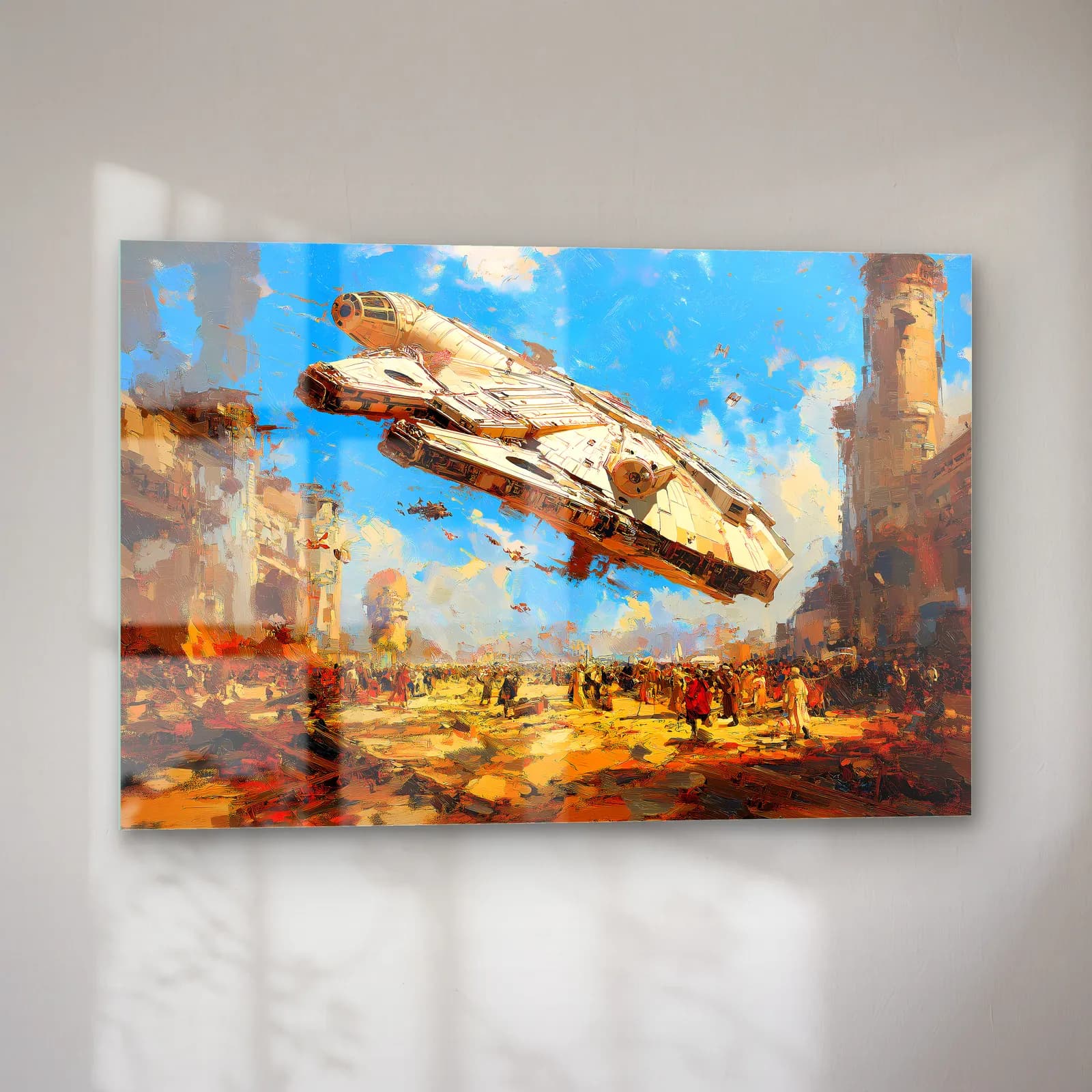 Millennium Falcon Yağlı Boya cam tablo — sol açıdan görünüm