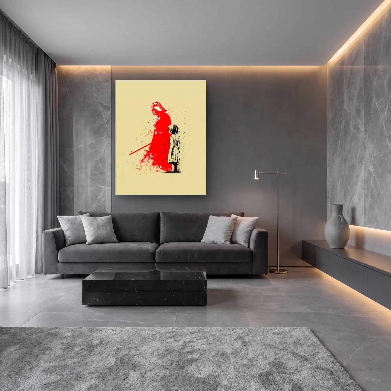 Darth Vader ve Küçük Kız cam tablo — lüks salon duvarında