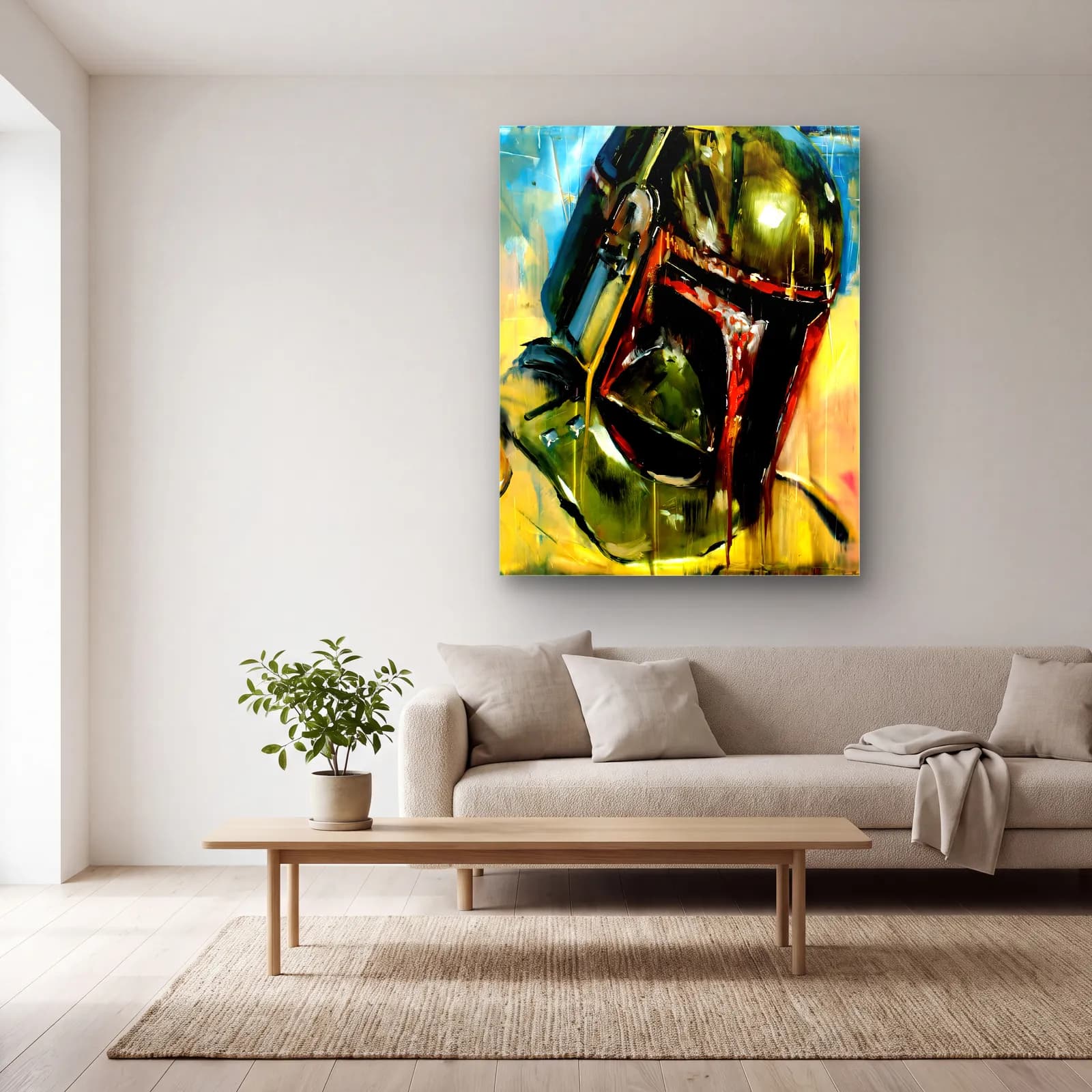 Boba Fett Kask Ekspresyonist cam tablo — açık renk salonda
