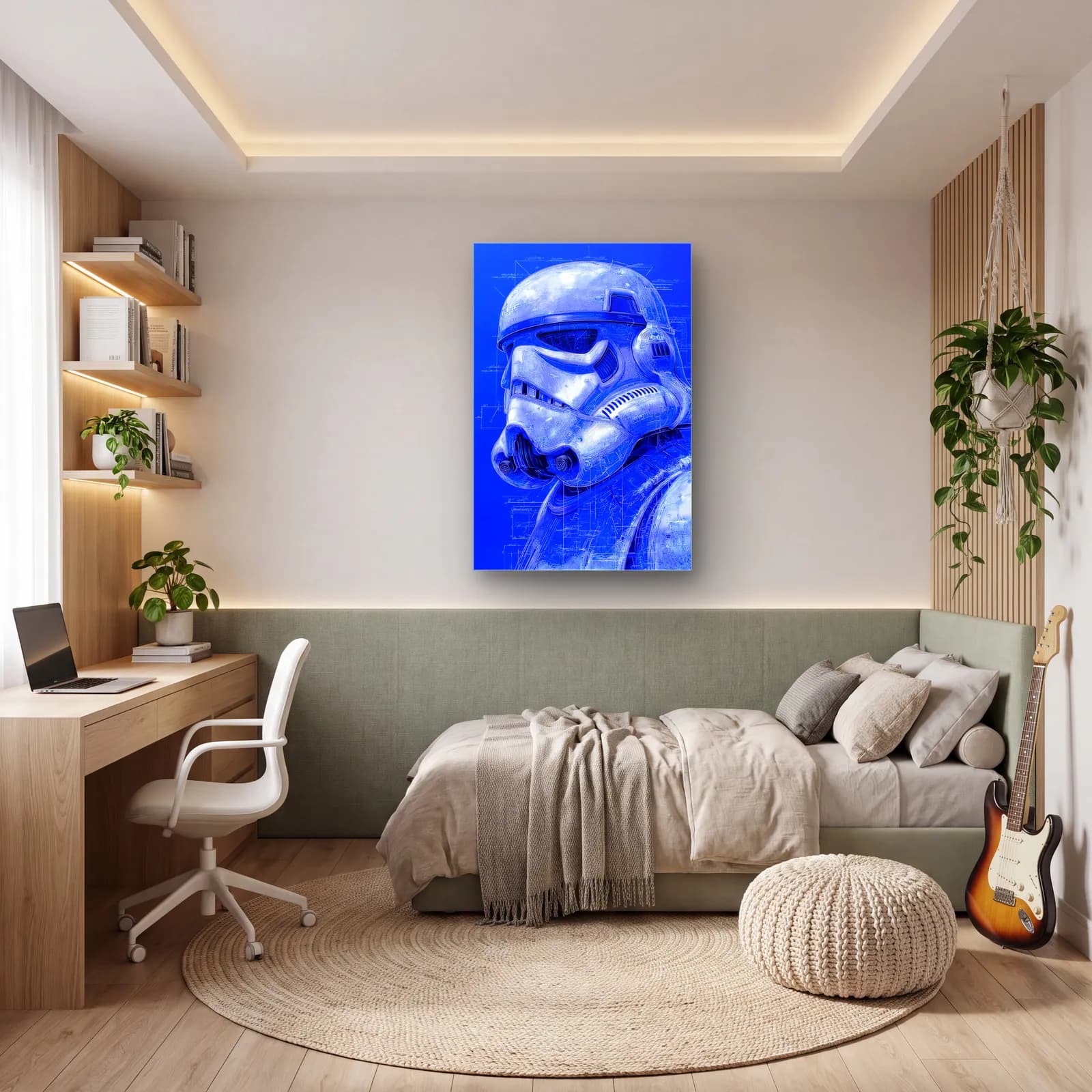 Stormtrooper Kask Mavi Blueprint cam tablo — genç odasında
