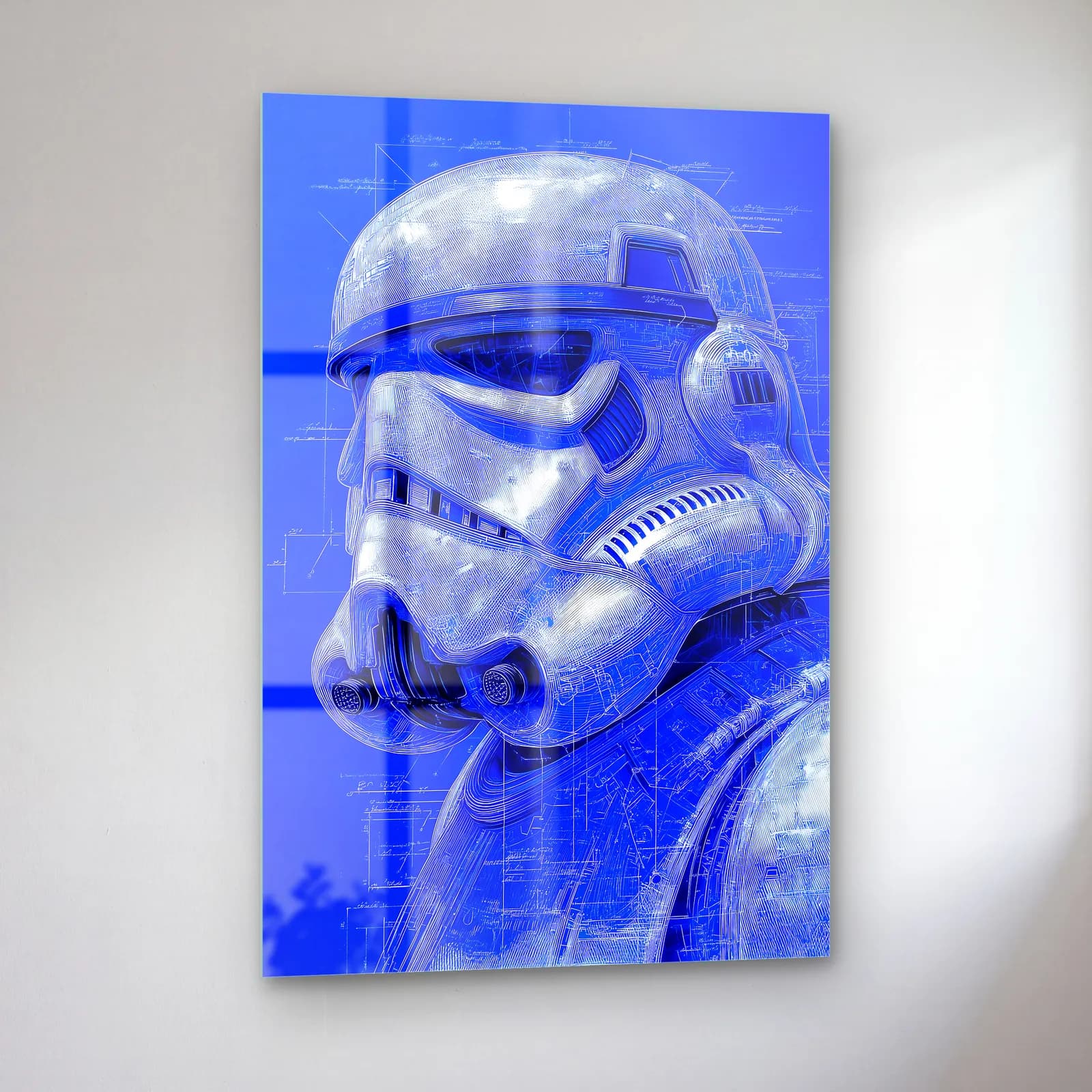 Stormtrooper Kask Mavi Blueprint cam tablo — sol açıdan görünüm