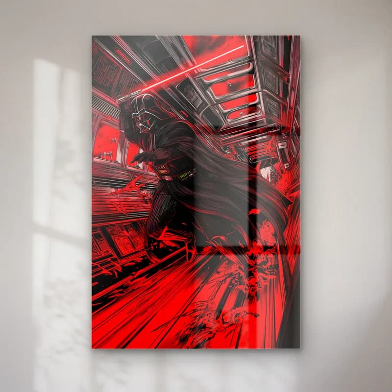 Darth Vader Kırmızı Hız Çizgileri cam tablo — Kırmızı hız çizgileri içinde yürüyen Darth Vader