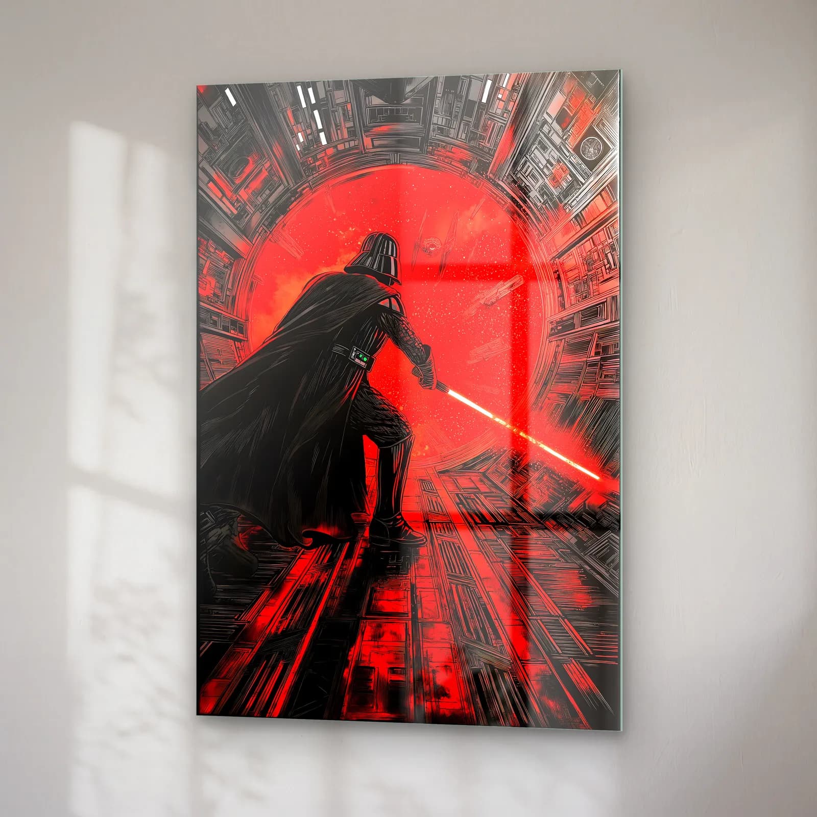 Darth Vader Kırmızı Koridor cam tablo — sağ açıdan görünüm
