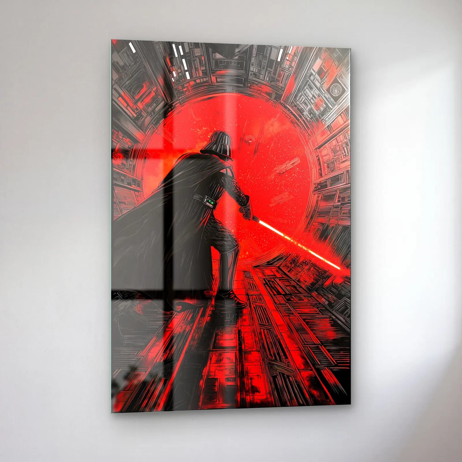Darth Vader Kırmızı Koridor cam tablo — sol açıdan görünüm