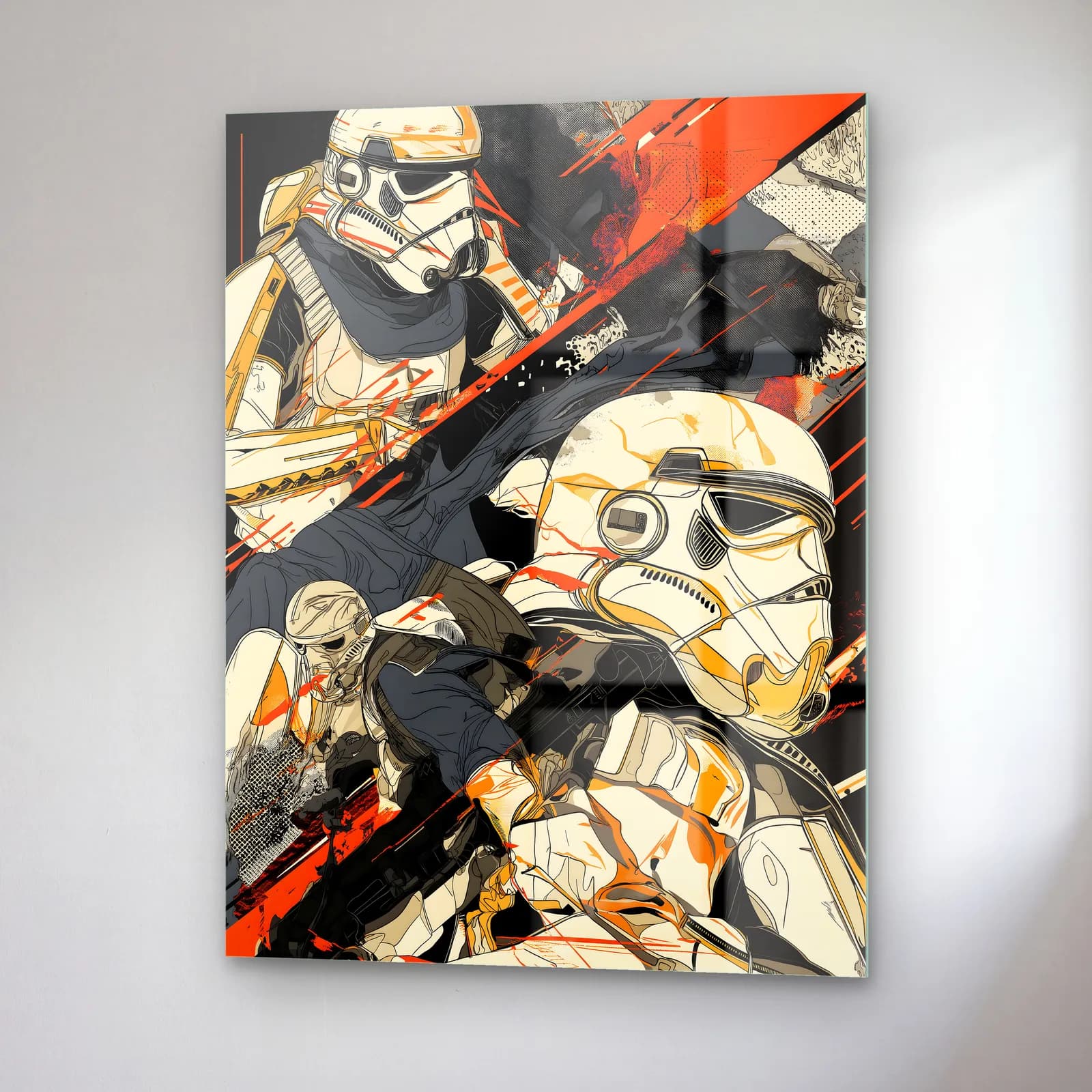 Stormtrooper Çizgi Roman Kolaj cam tablo — sağ açıdan görünüm