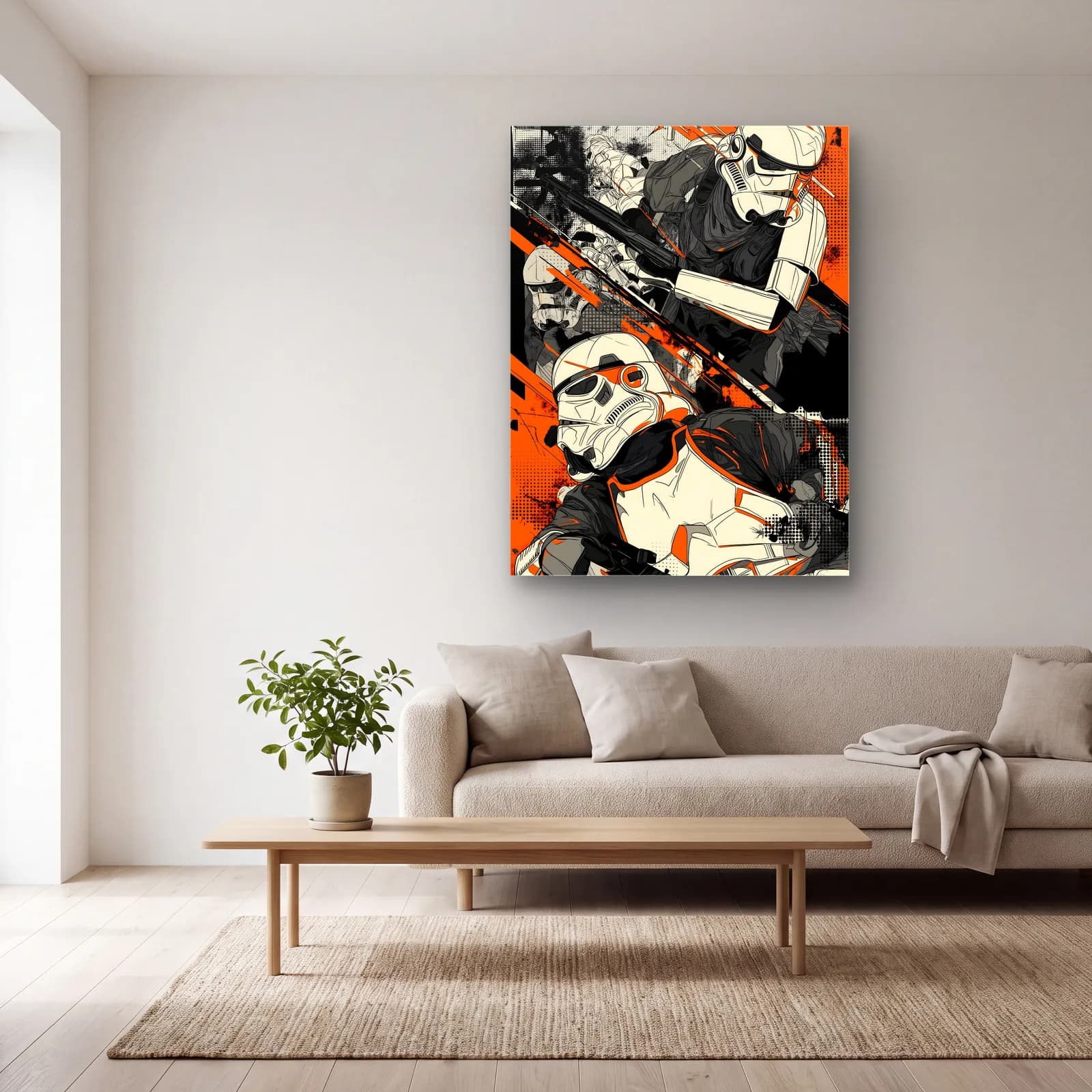 Stormtrooper Çizgi Roman Kaskı cam tablo — açık renk salonda