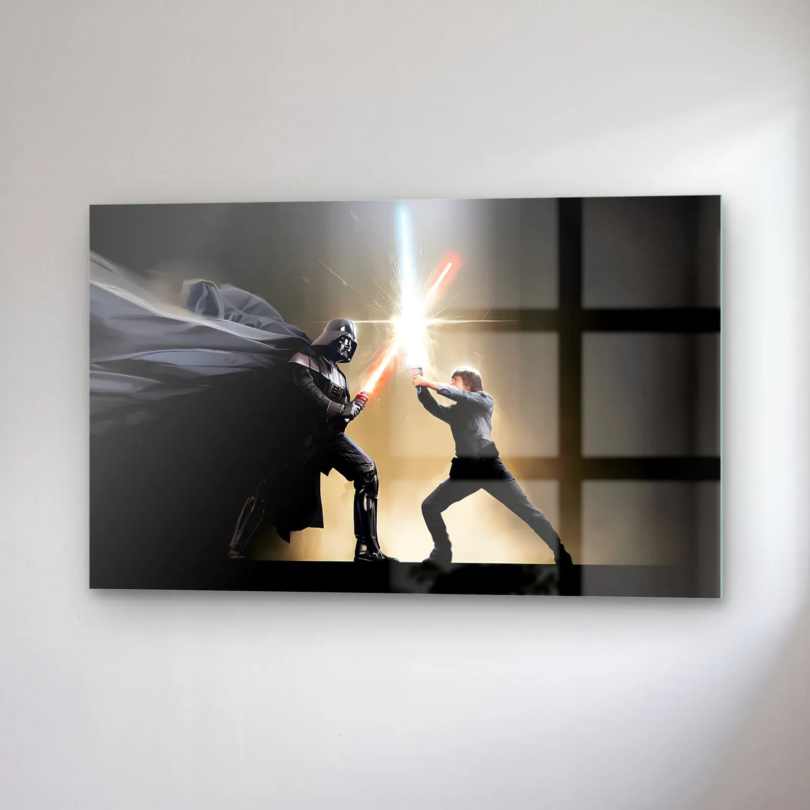 Darth Vader ve Luke Düellosu cam tablo — sağ açıdan görünüm