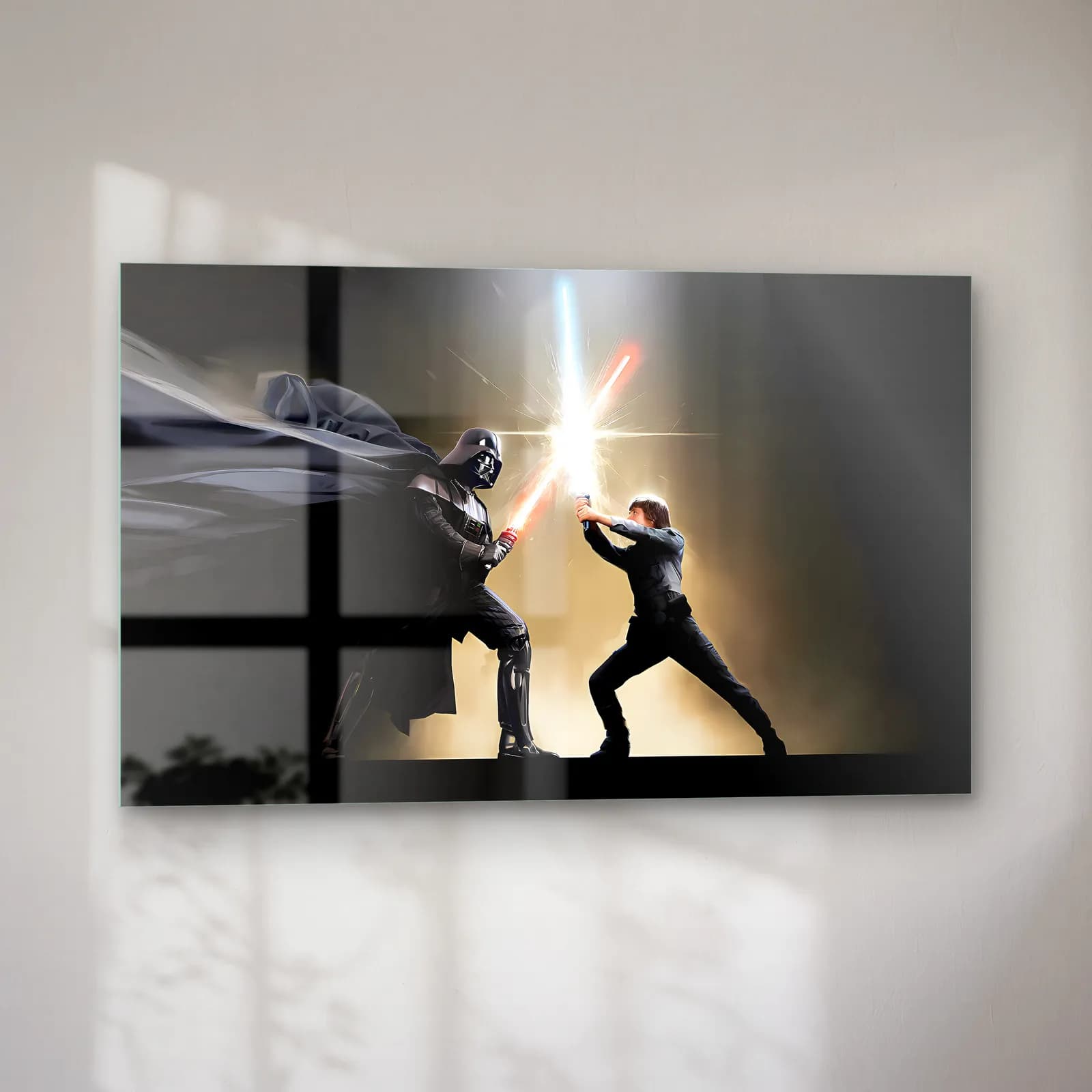 Darth Vader ve Luke Düellosu cam tablo — sol açıdan görünüm