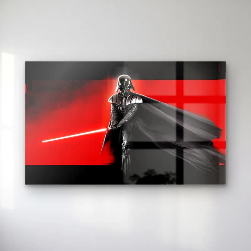 Darth Vader Kırmızı Işın Kılıcı cam tablo — Kırmızı şerit önünde kırmızı ışın kılıcıyla Darth Vader