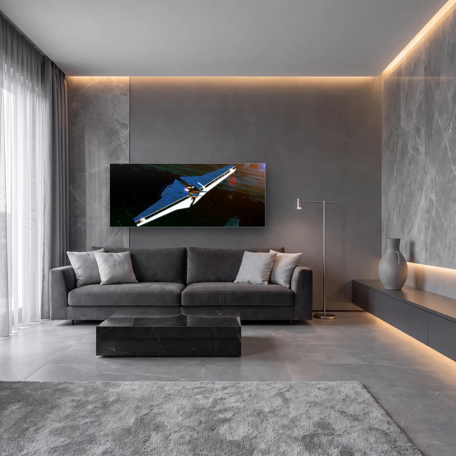 Star Wars Uzay Gemisi Panoramik cam tablo — lüks salon duvarında