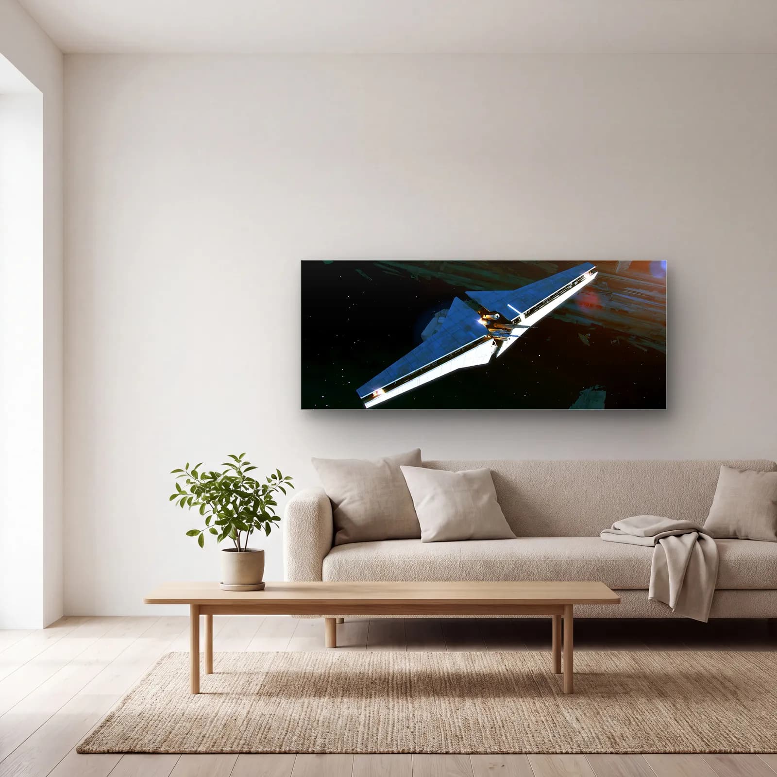Star Wars Uzay Gemisi Panoramik cam tablo — açık renk salonda