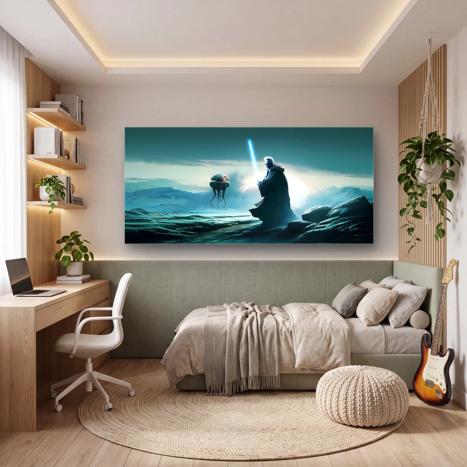Jedi ve Probe Droid Panoramik cam tablo — genç odasında