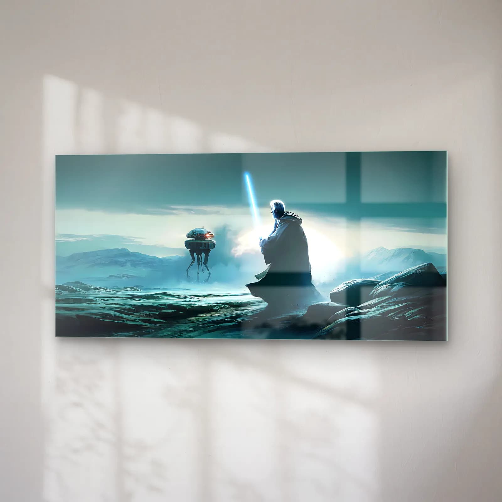 Jedi ve Probe Droid Panoramik cam tablo — sağ açıdan görünüm
