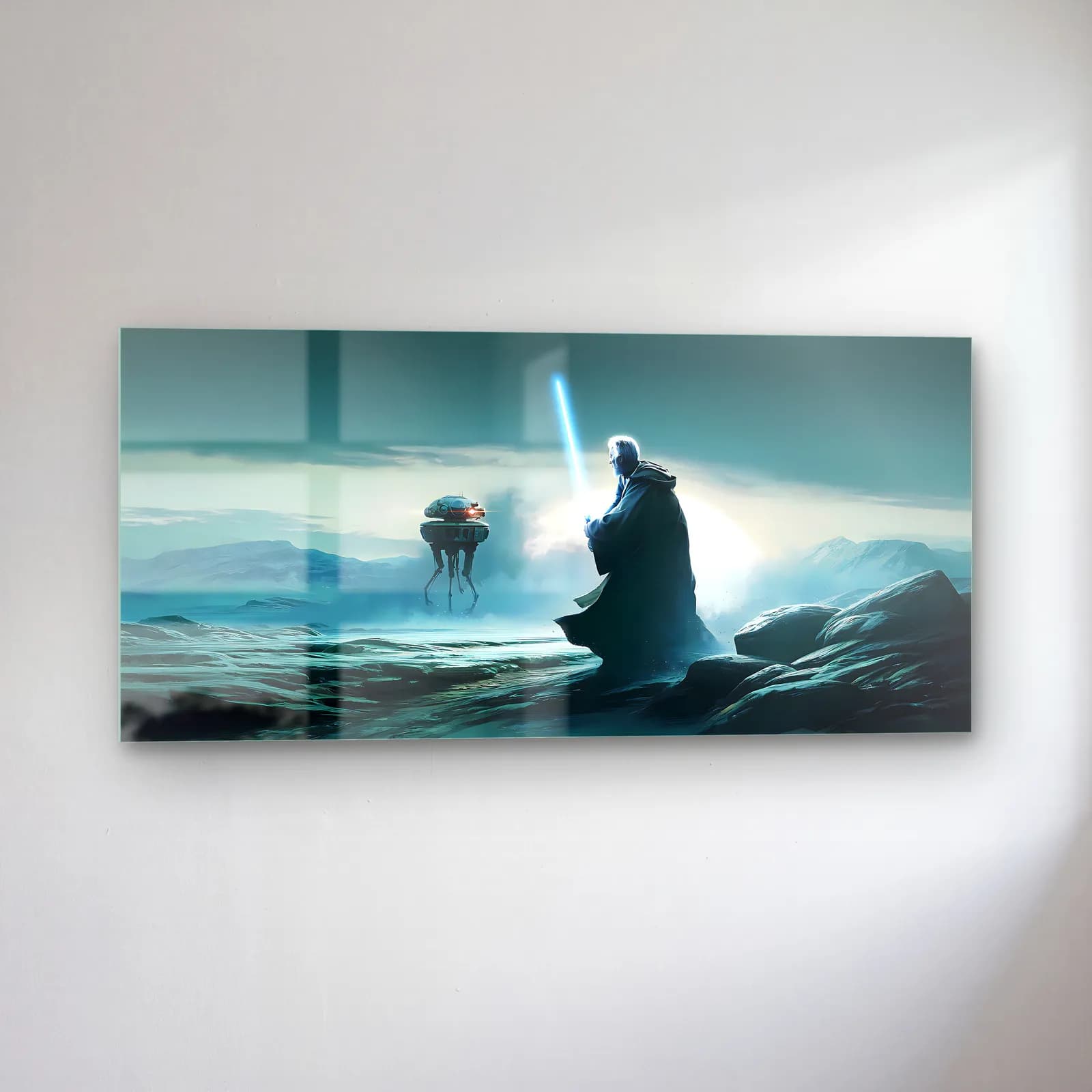 Jedi ve Probe Droid Panoramik cam tablo — sol açıdan görünüm