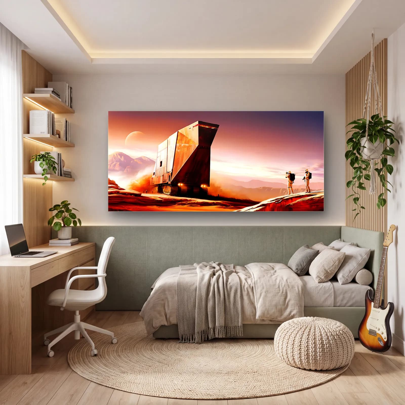 Sandcrawler Çöl Gün Batımı cam tablo — genç odasında