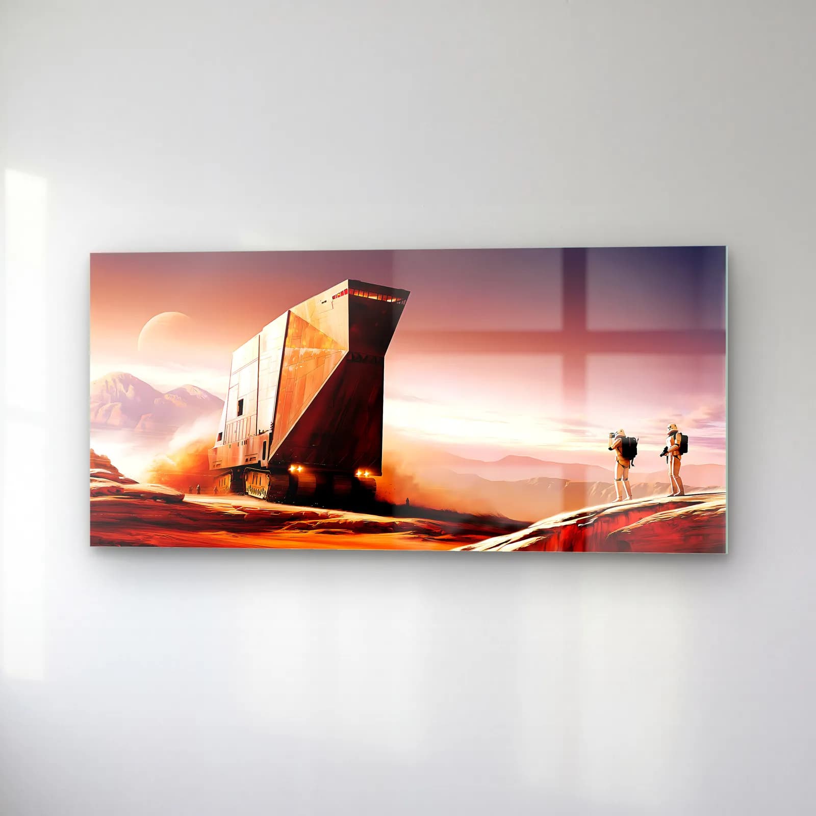 Sandcrawler Çöl Gün Batımı cam tablo — sağ açıdan görünüm